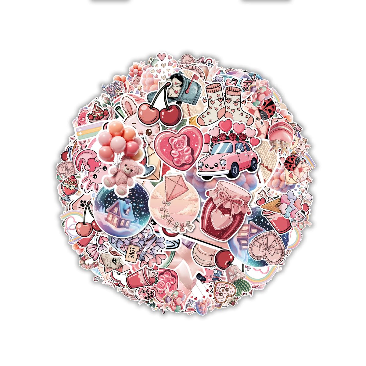 60 Pcs Cute Kawaii Valentine Stickers Pack – Romantic Love Heart, Donut, Bear & Cupcake Vinyl Decals for Water Bottles, Laptops, Journals & Gift Wrapping, Aesthetic Pink Love Stickers Set (Valentine3)