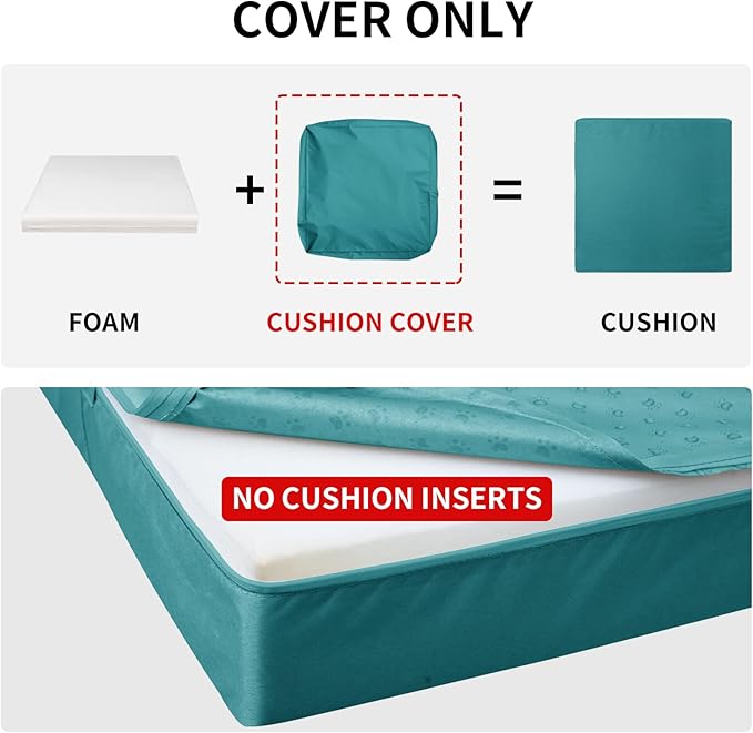Easy-Going Waterproof Patio Cushion Covers 22x20x4 inch 4 Pack Replacement Non-Slip Outdoor Seat Cushion Slipcover with Zipper. Teal