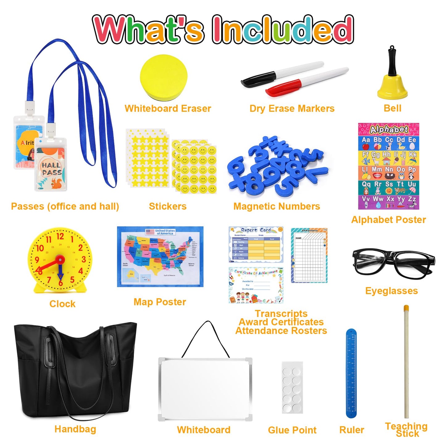 Alritz Pretend Play Teacher Set - Classroom Learning Education Includes Reusable White Board Bell Clock and More, Be Teacher Student, Gift for Boys Girls 5 6 7 8 9 10 11 12 +Years Old