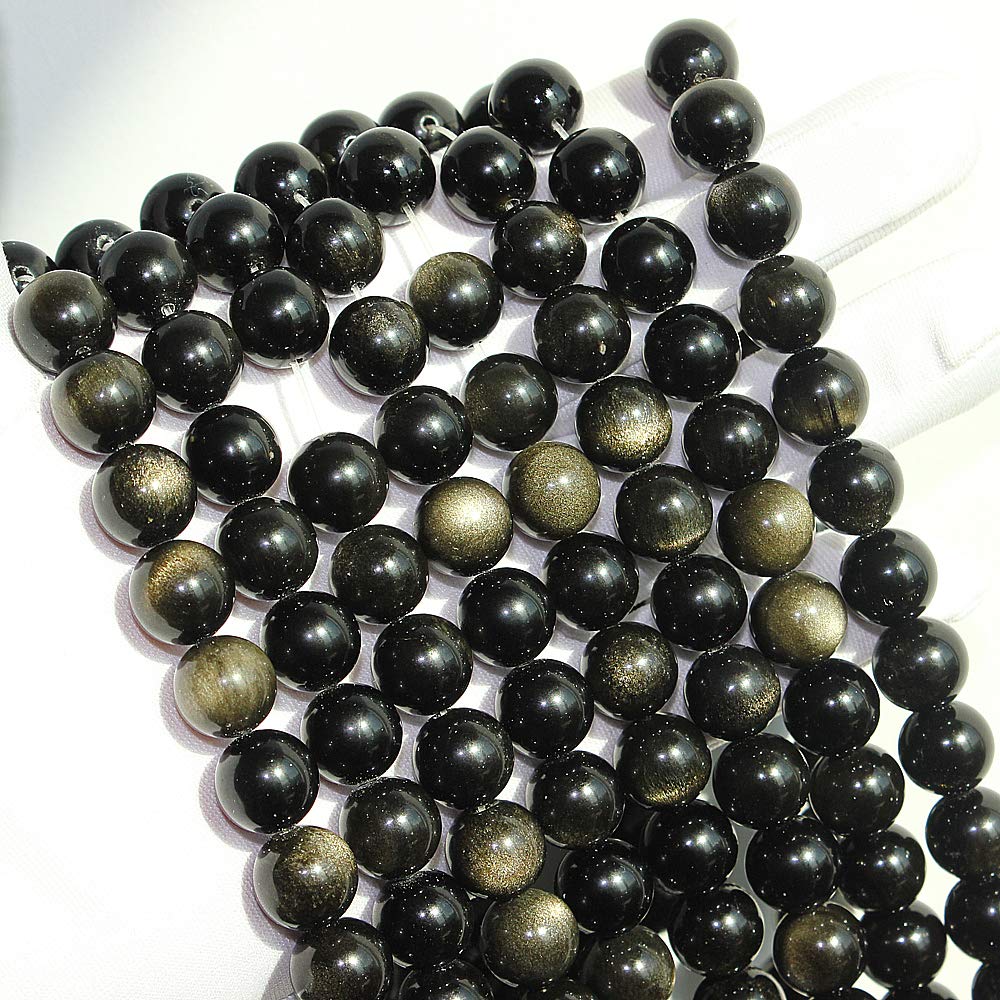 MJDCB Rare Collection Natural Stone Beads Gold Obsidian Round Loose Beads for Jewelry Making DIY Bracelet Necklace (6mm)