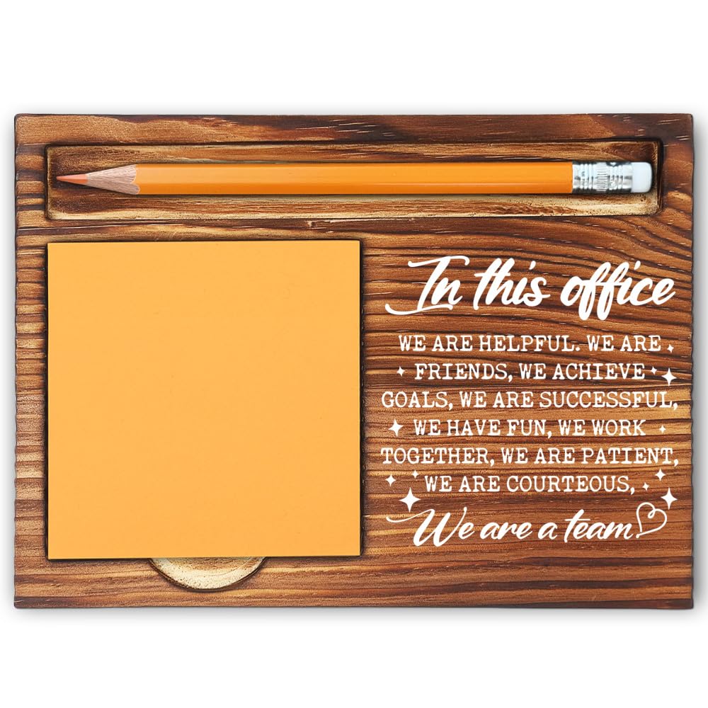 in This Office We are a Team, Inspirational Gifts for Coworkers, Employee Appreciation Office Sign, Thank You Gifts for Team Work Friends, Farmhouse Wood Self-Stick Note Pad Holders-LBB135