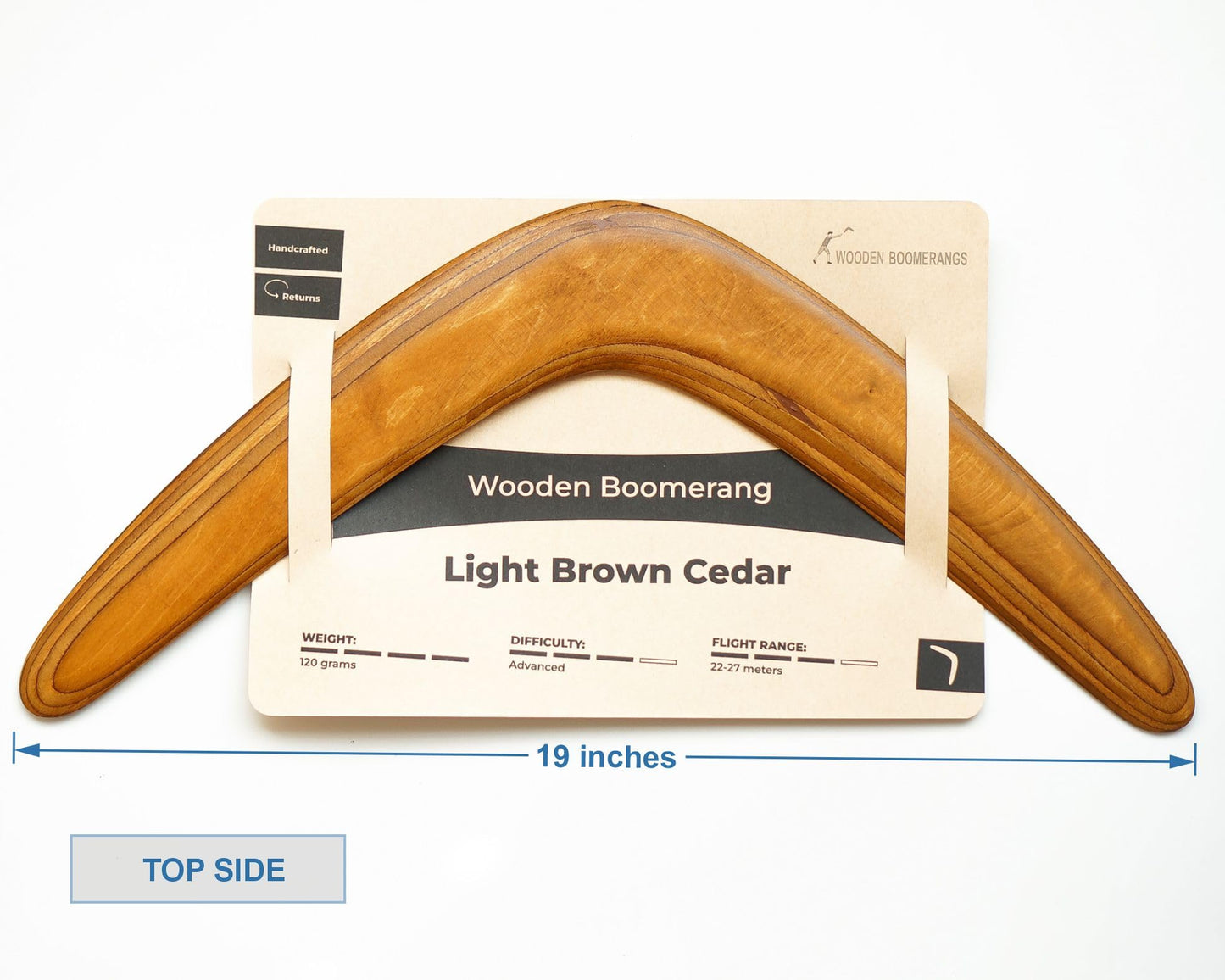 Masterfully Handcrafted Wooden Boomerang | Huge Size – 18 Inches | Flight-Tested, 100-Yard Range | Returning | Includes Throwing Guide | Boomerang for Adults | Colour: Light Brown Cedar