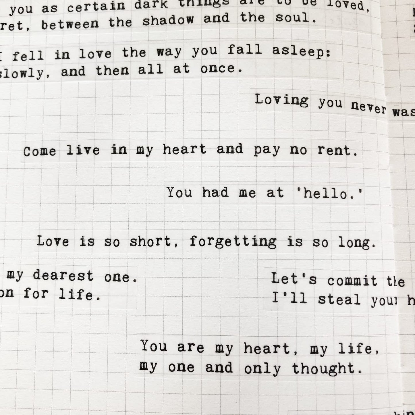 Esland 100+ Love Quotes Inspirational Motivational Scripts Planner Stickers Typewriter Style Sayings Letters Aesthetic Journal Diary Scrapbook Art Crafts Accessories 4 Sheets
