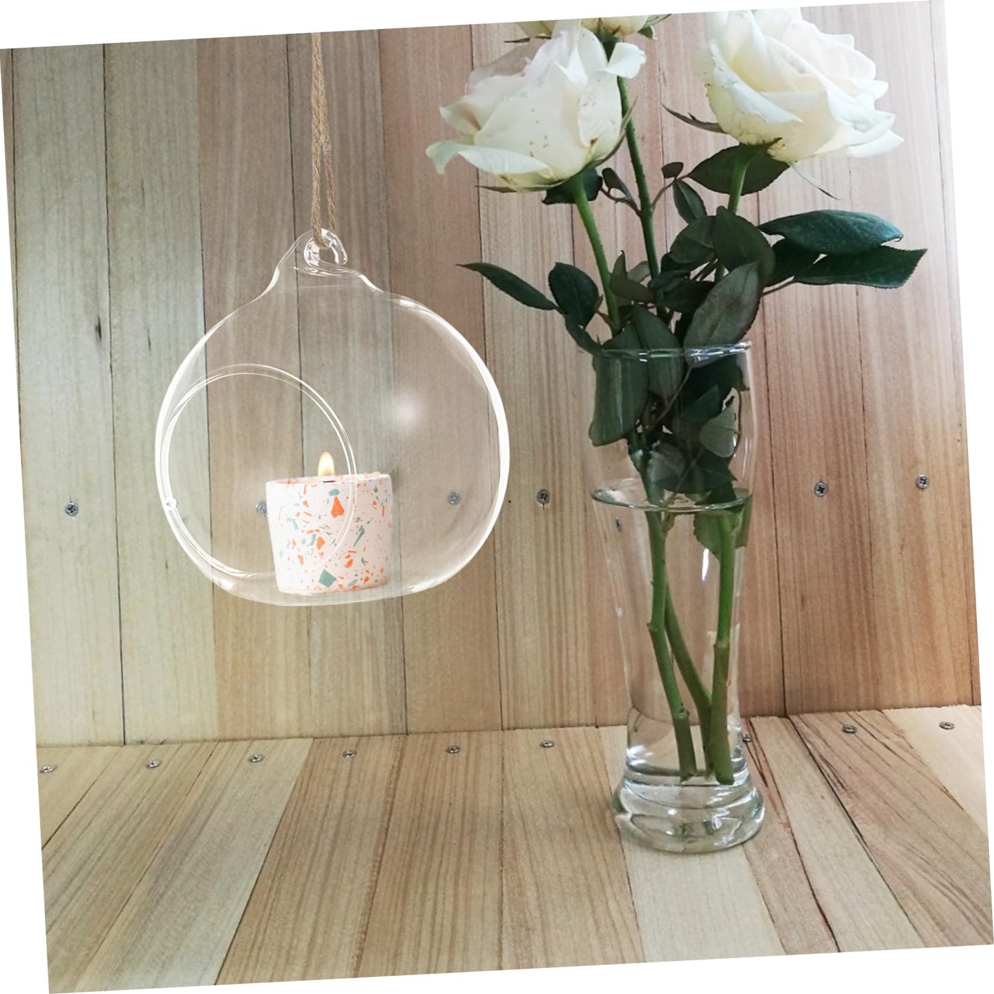 Amosfun 5pcs Hanging Glass Terrarium Decorative Tealight Holders with Double for Floral Displays Air Plants Elegant Centerpieces for Weddings Holidays Home Decor