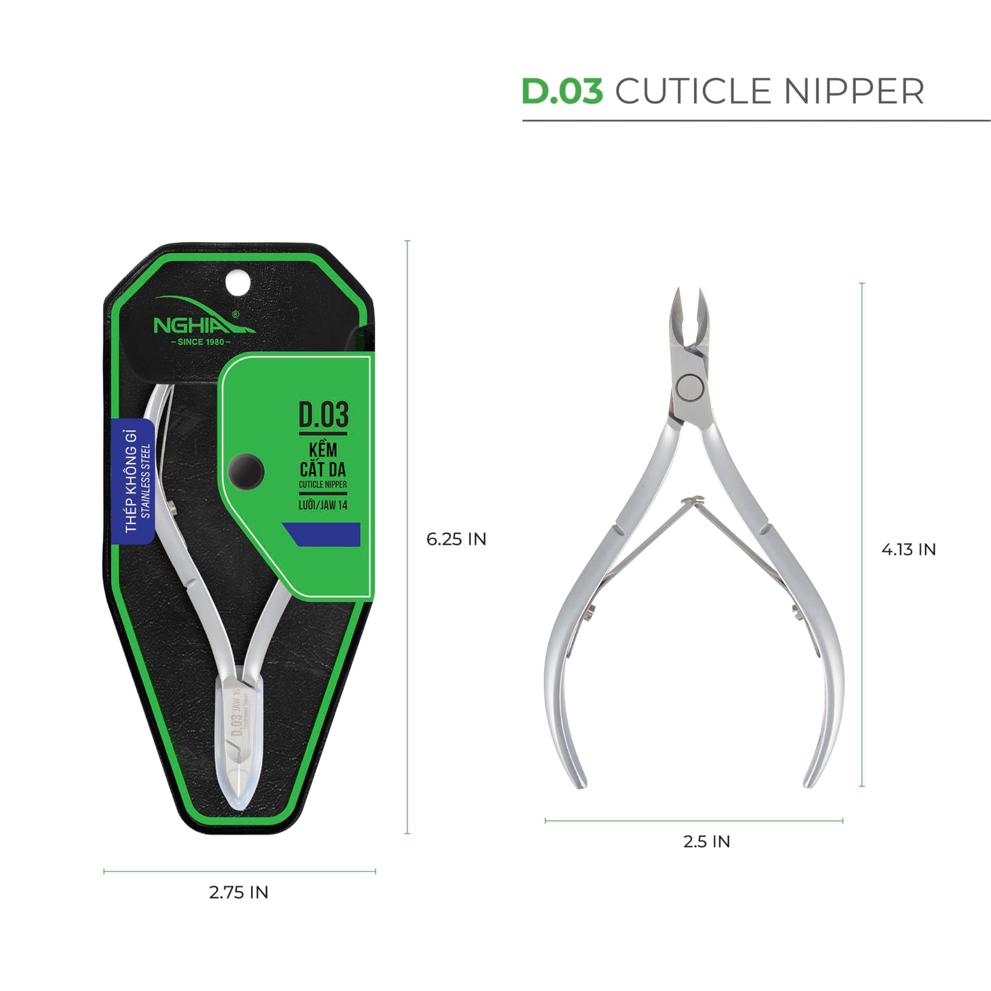 NGHIA Cuticle Nipper - D-03 JAW 16 | Stainless Steel | Durable and Sharp | Ergonomic Design | Grey Plated | Ideal for Salons and Home Use