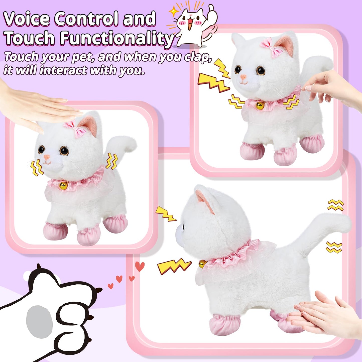 Jimate Interactive Electronic Plush Toy Walking and Barking Robot Cat Plush Cat Remote Control Kitten for Girls (White Cat)