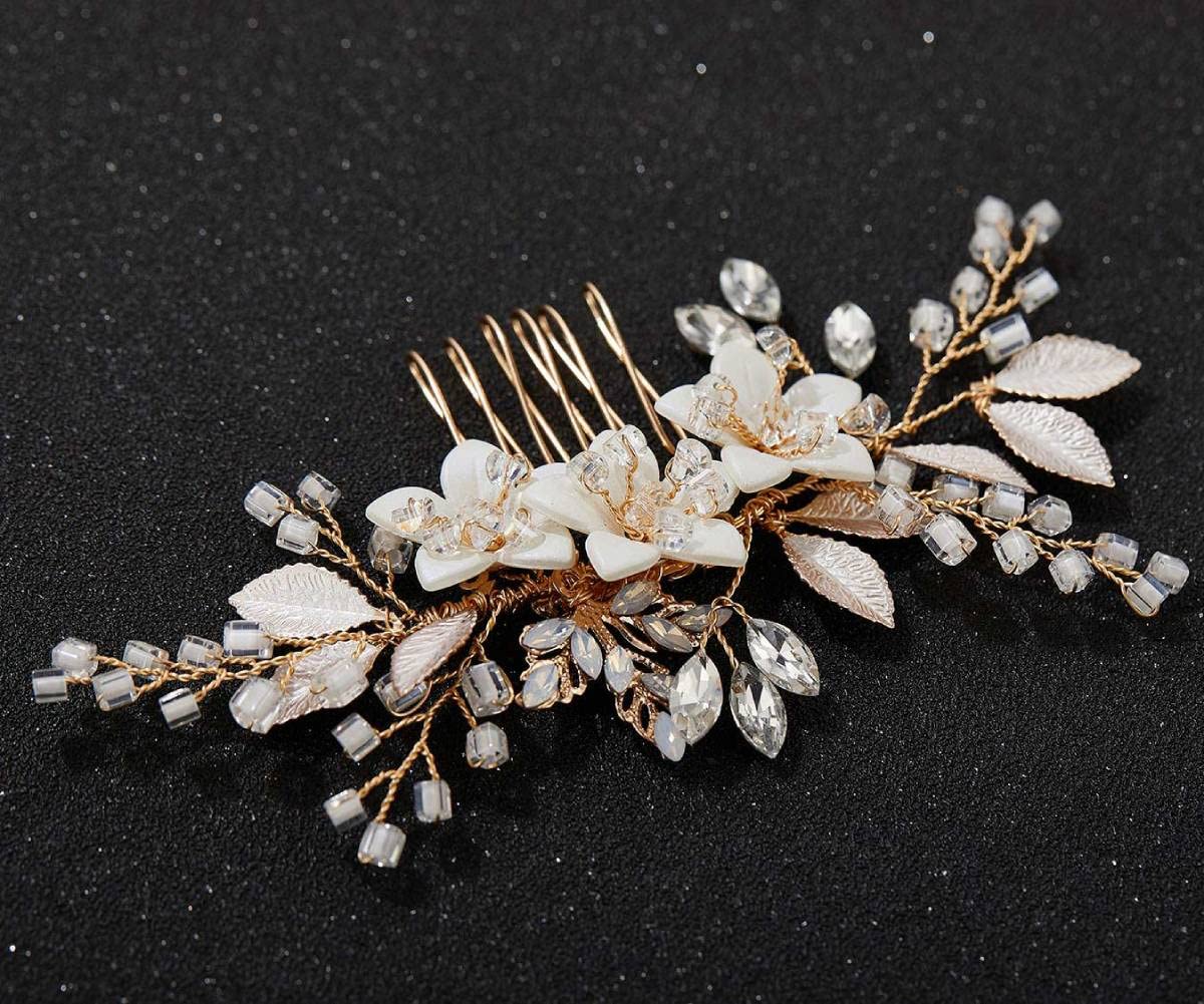 SWEETV Wedding Hair Comb Clip Bridal Crystal Wedding Hair Accessories for Brides and Bridesmaid, Gold