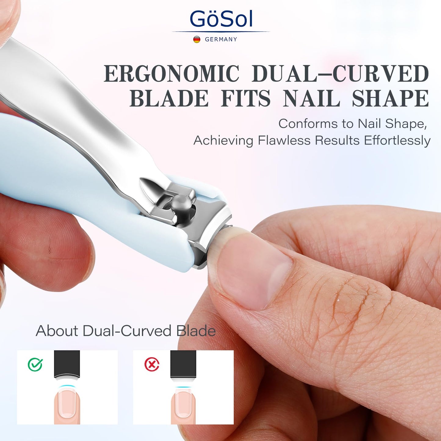 Nail Clippers, 2PCS Nail Clipper Set, Anti-Splash Fingernail Clipper with A Separate Glass Nail File, Premium Carbon Steel Nail Cutter with Case, Manicure Set Gifts for Women, Blue