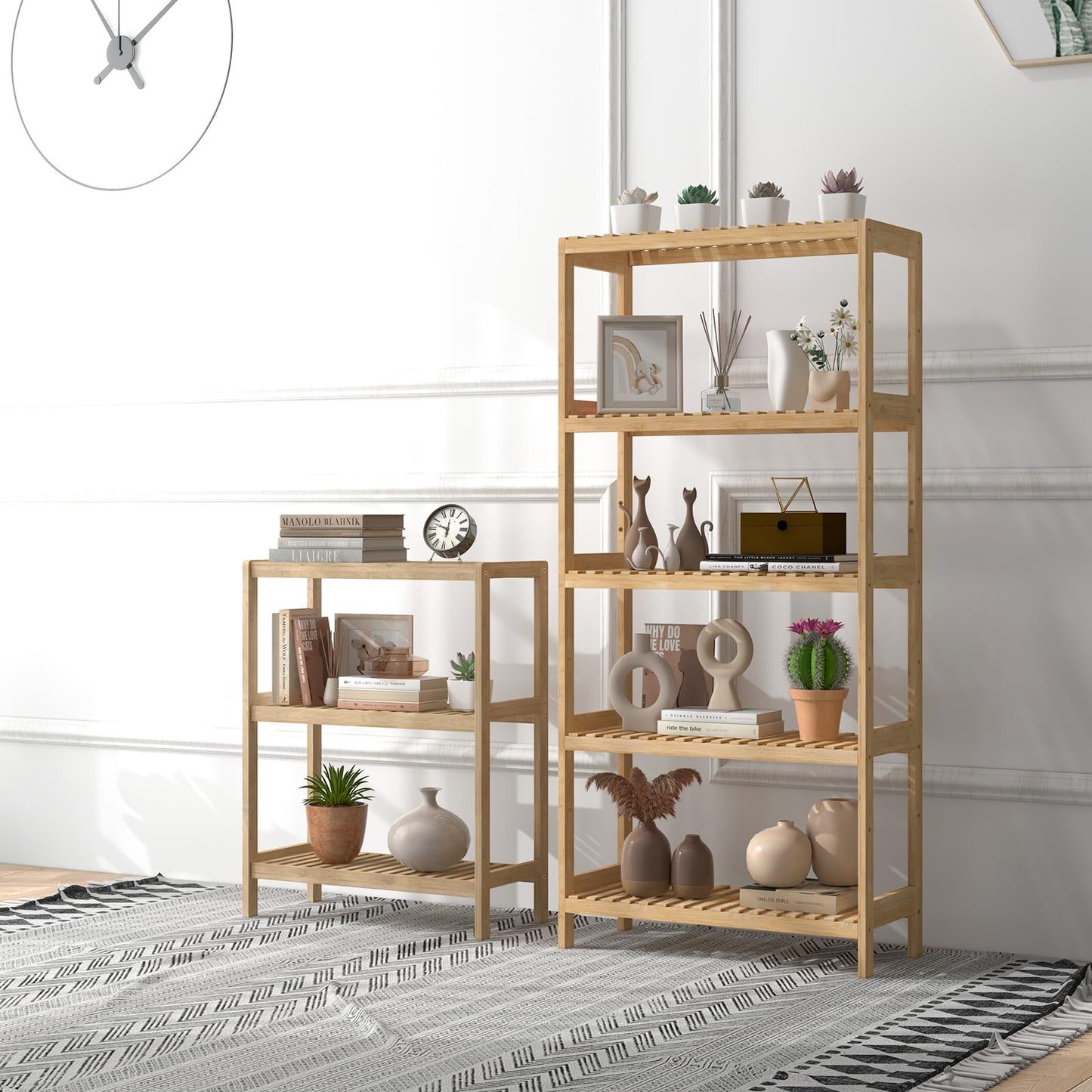 Elepude Bamboo Bathroom Shelf, Stand Utility Storage Shelf Multifunctional Bathroom Kitchen Living Room Holder Plant Flower Stand (3-Tier)