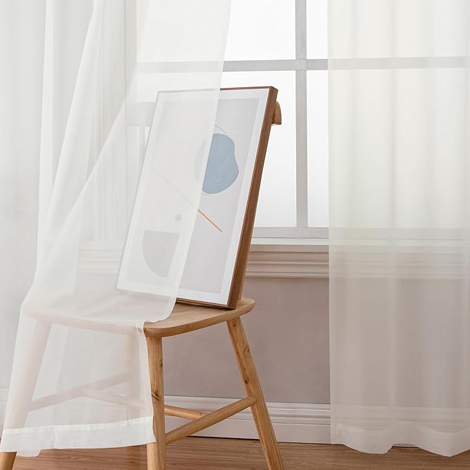 Simplebrand Ivory Sheer Curtains 90 Inches Long, Light Filtering Rod Pocket Solid Color Window Sheer Curtain Panels, Elegant Curtains & Drapes for Living Room, Bedroom 2 Panels (Ivory, 59" W x 90" L)