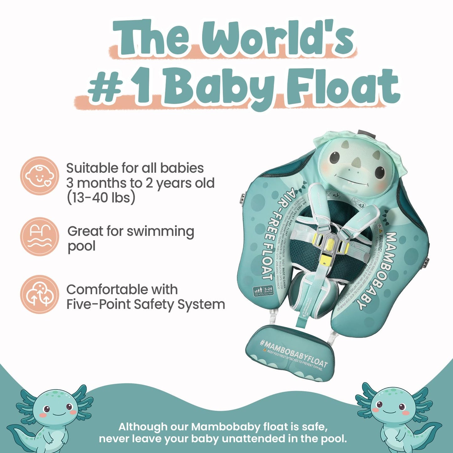 Mambobaby Float Non-Inflatable Baby Float with Canopy, Five-Point Safety System, 3D Canopy(Detachable) UPF 50+, Baby Pool Floats for 3-24 Months, Dual-Mode Toddler Swim Floaties
