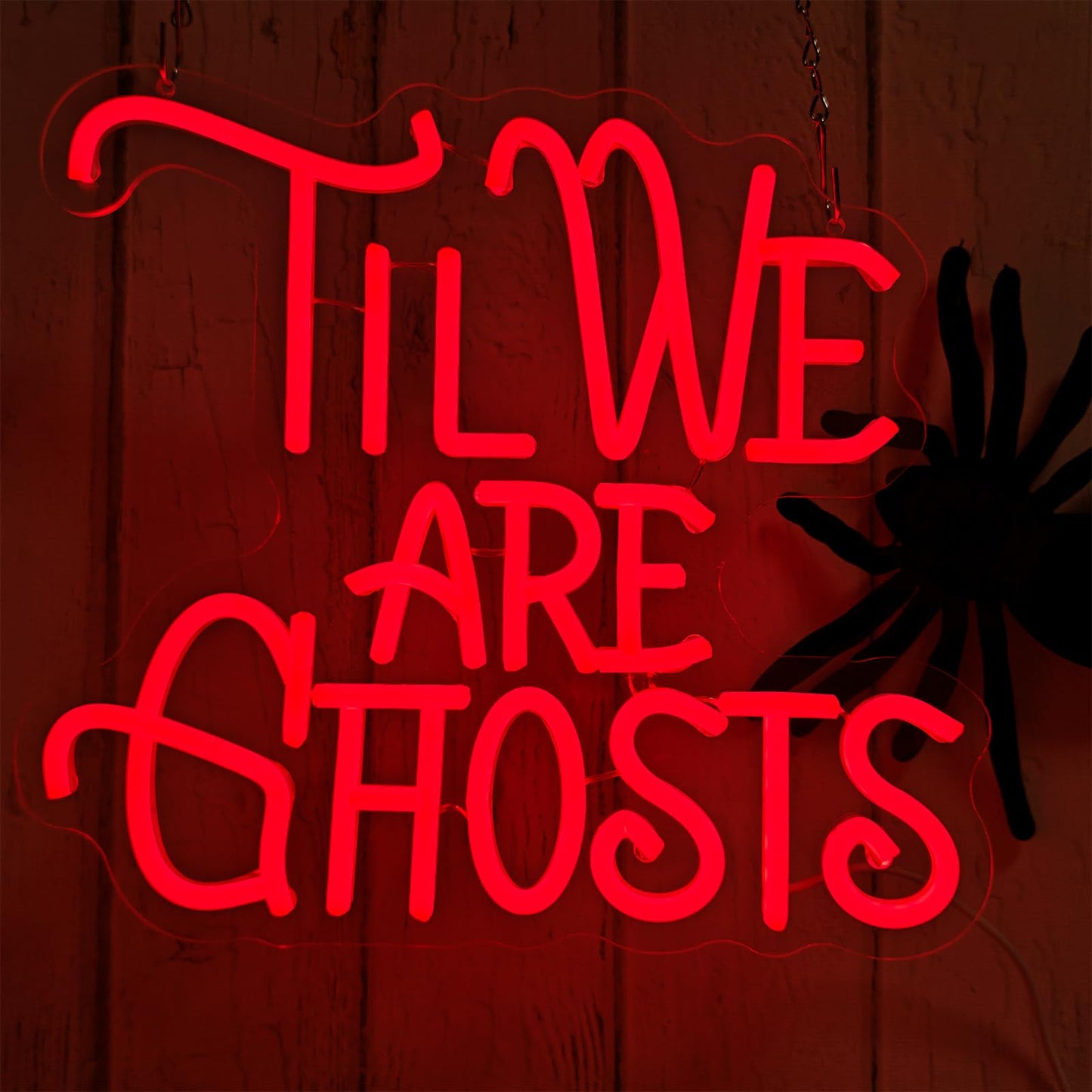 TIL WE ARE GHOSTS Neon Sign for Home Wall Decor, USB Powered&Dimmable LED GHOSTS Light Signs for Bar Man Cave Party Halloween Wedding Proposal Gifts