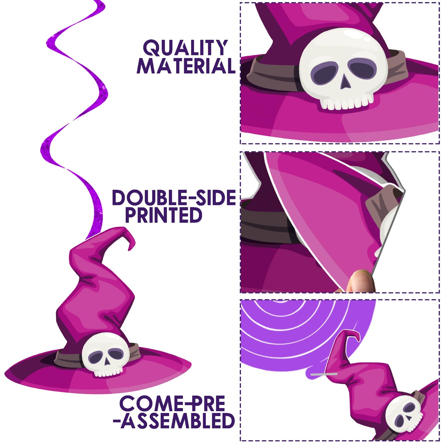 Halloween Witch Hat Hanging Swirls Witch Theme Party Decorations 20PCS Witch Hats Hanging Streamers Halloween Wizard Hat Decor for Spooky Scary Birthday Baby Shower Supplies