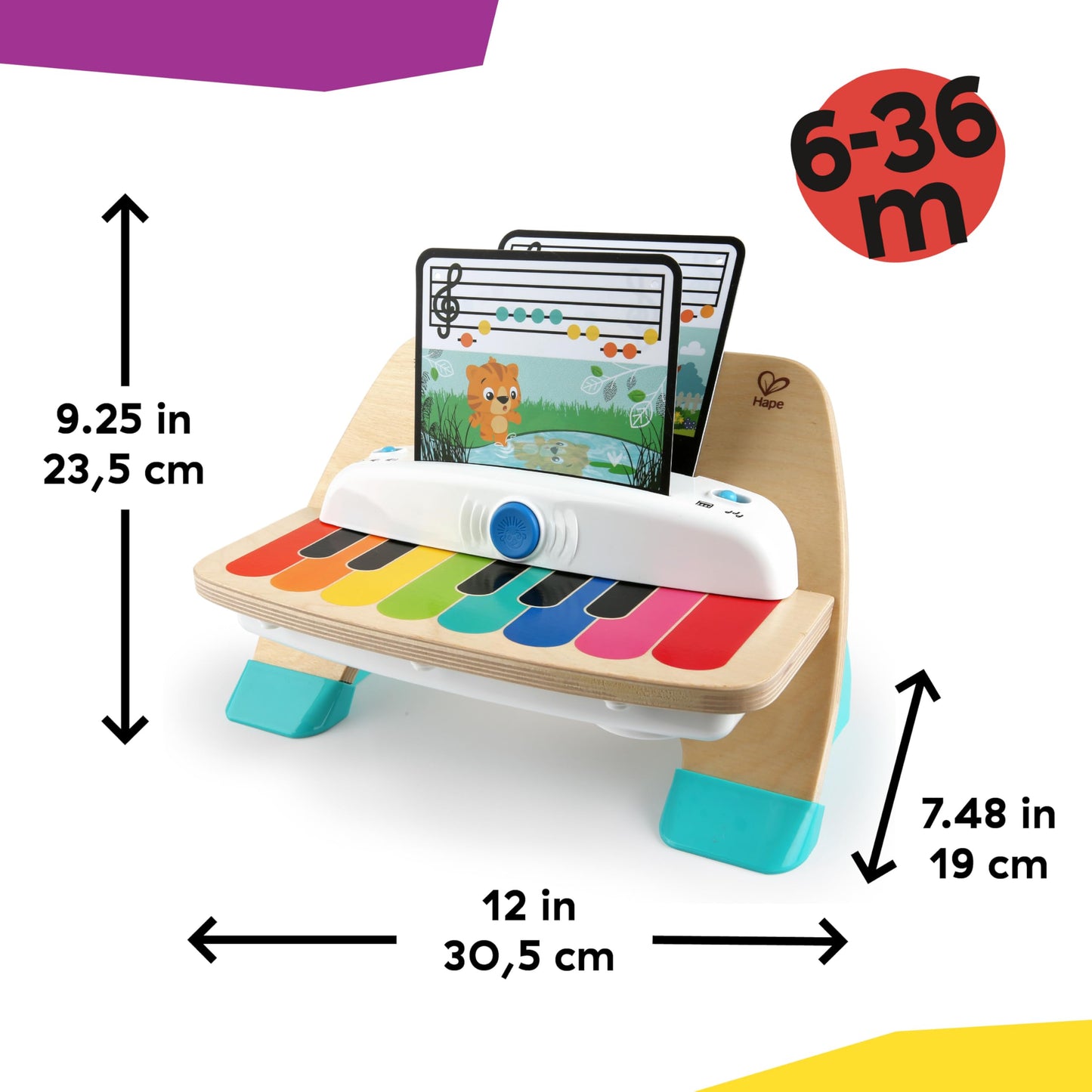 Baby Einstein and Hape Magic Touch Piano Wooden Musical Toddler Toy, Age 6 Months and Up