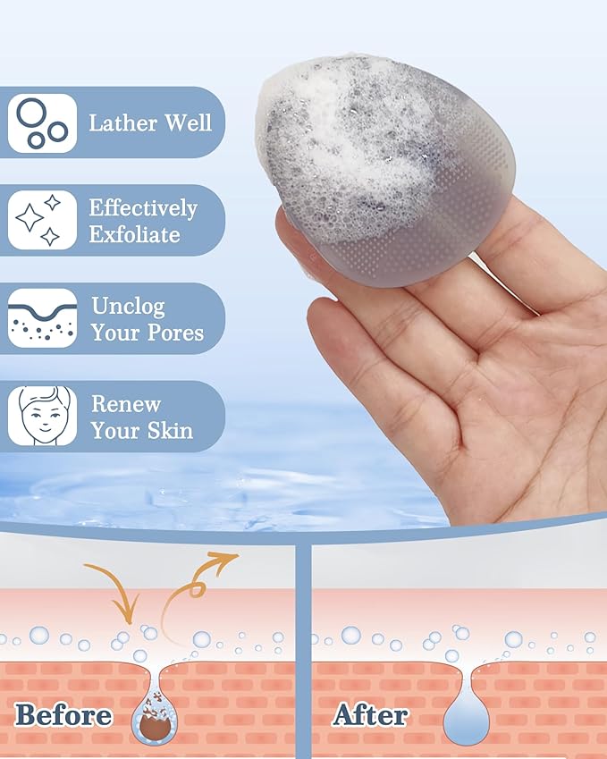 Manmihealth 15.7" Cute Silicone Body Scrubber & Soft Shower Brush Face Scrubber Set (3 PCS), Paw-Shaped Silicone Back Brush & Body Facial Scrubber with Super-Soft Bristles Combination(GraySet)
