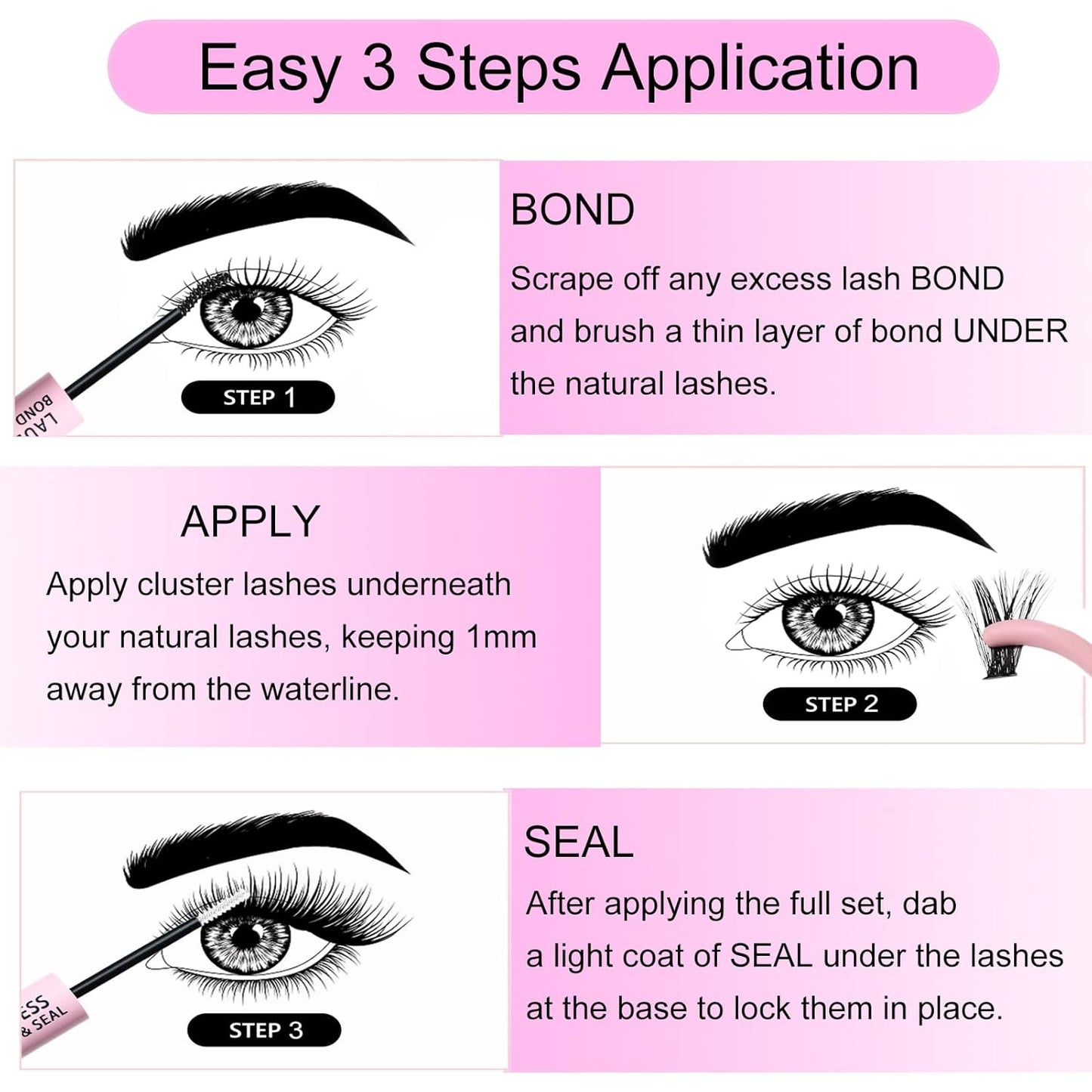 Lash Clusters Kit LAUBESS DIY Lash Extension Kit Lash Bond and Seal Waterproof Lash Glue Remover Tweezers Brush Cluster Eyelash Extensions Kit Eyelash Clusters (Kit 50D-D-Mix14-18)