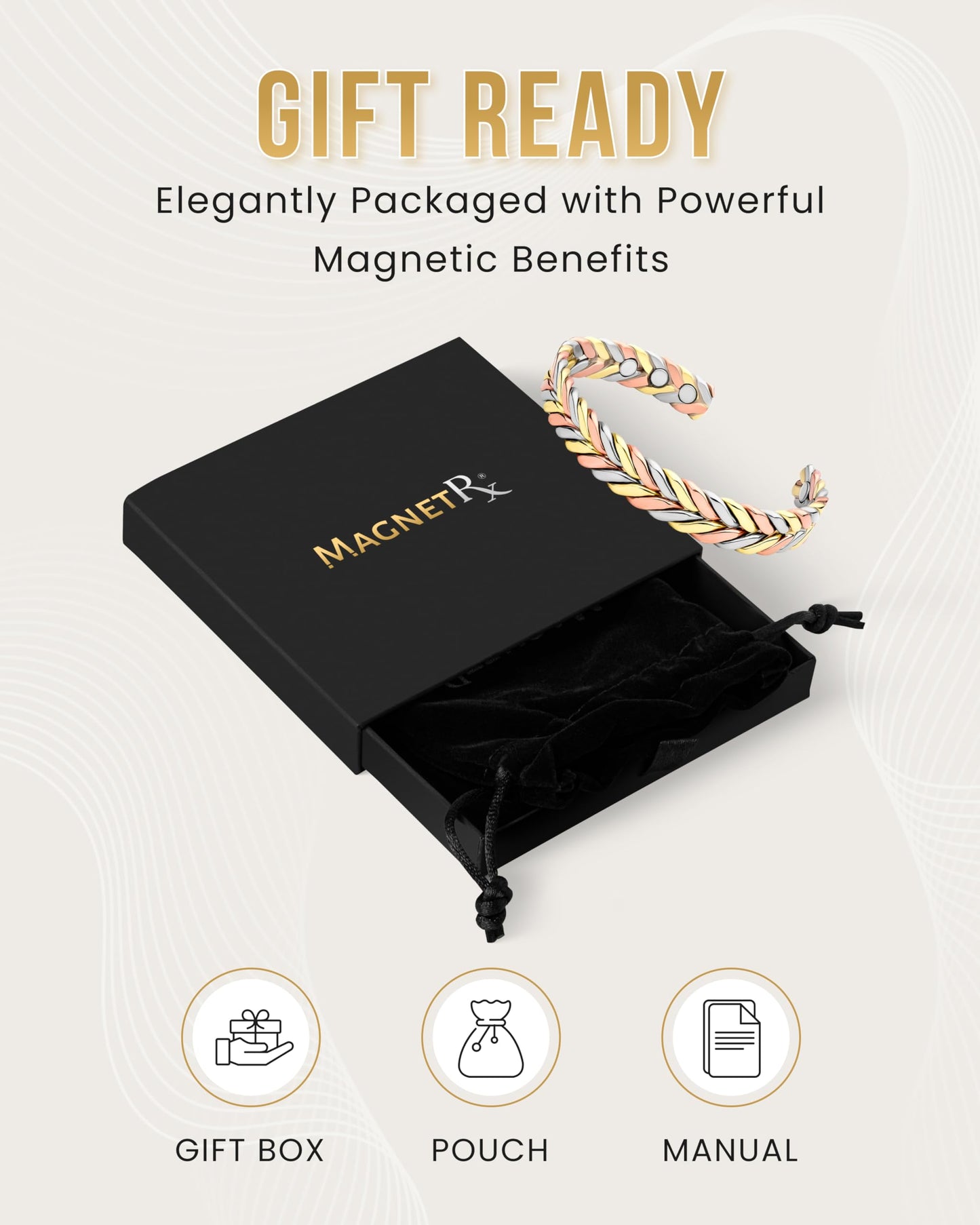 MagnetRX Woven Copper Magnetic Bracelet - Magnetic Copper Bracelets - Adjustable Cuff with Magnets (Tri–Color, X–S/S)