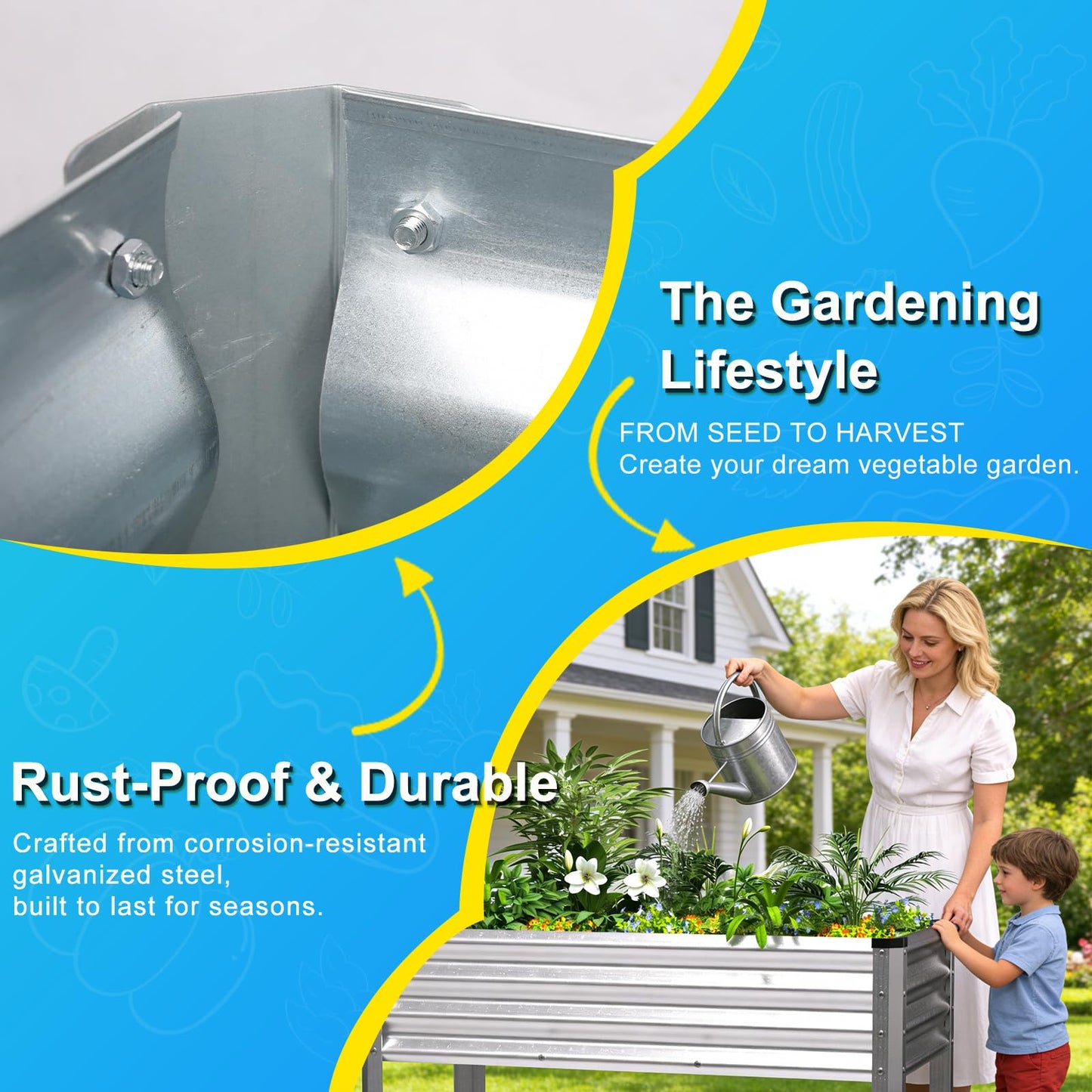 Yardbliss Large Galvanized Raised Garden Bed Outdoor with Legs, Load Capacity 1200LB, 48x26x30in Raised Garden Bed, for Backyard/Patio/Balcony/Gardening/Vegetables Flowers, Sliver