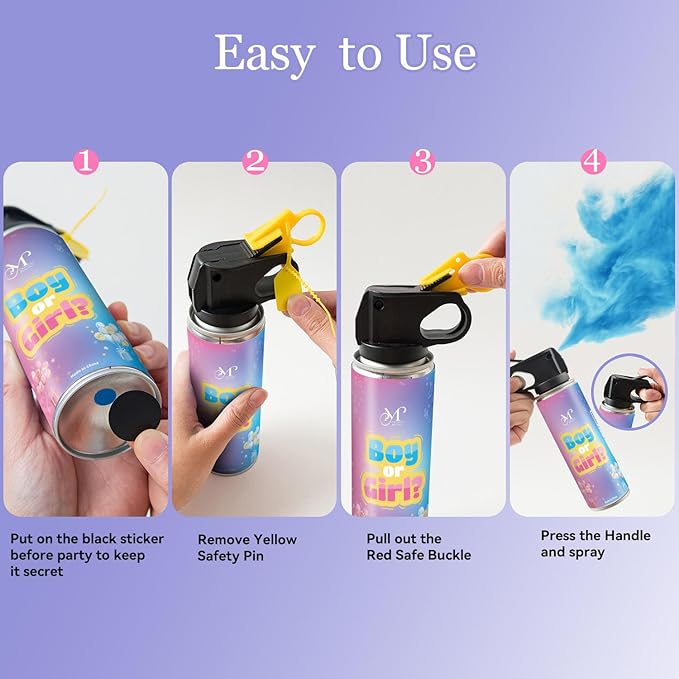 Gender Reveal Fire Extinguisher, Biodegradable Color Powder Smoke, Baby Gender Reveal Party Supplies, Gender Reveal Decorations for Boy or Girl, 4 Pack Mix Set (2 Pink + 2 Blue)