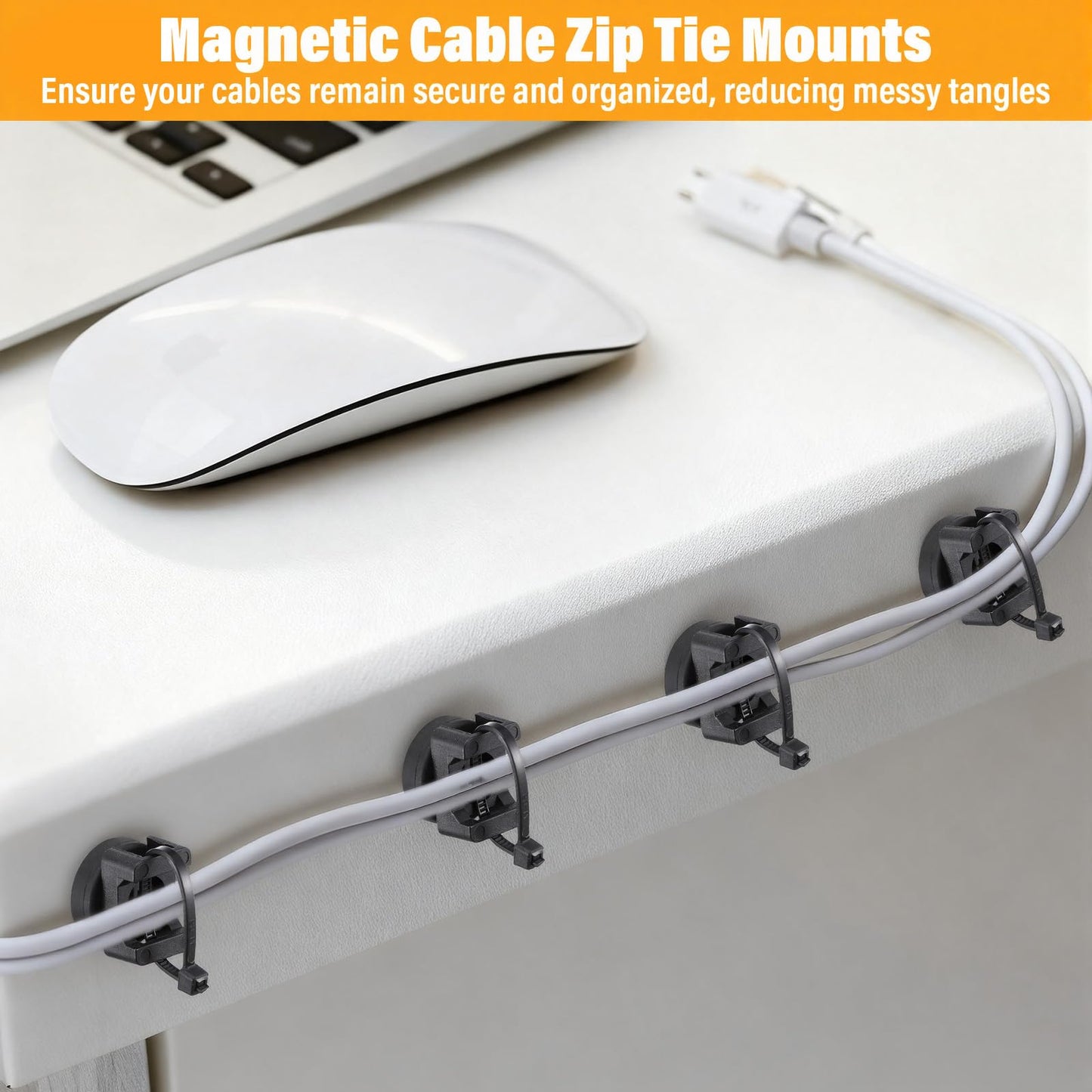 112 Pieces Magnetic Cable Zip Tie Mounts, 12 Pcs Magnets with 100 Pcs Cable Zip Ties, Multipurpose Magnetic Cables Holder for Cables Management, Wire Management Bases