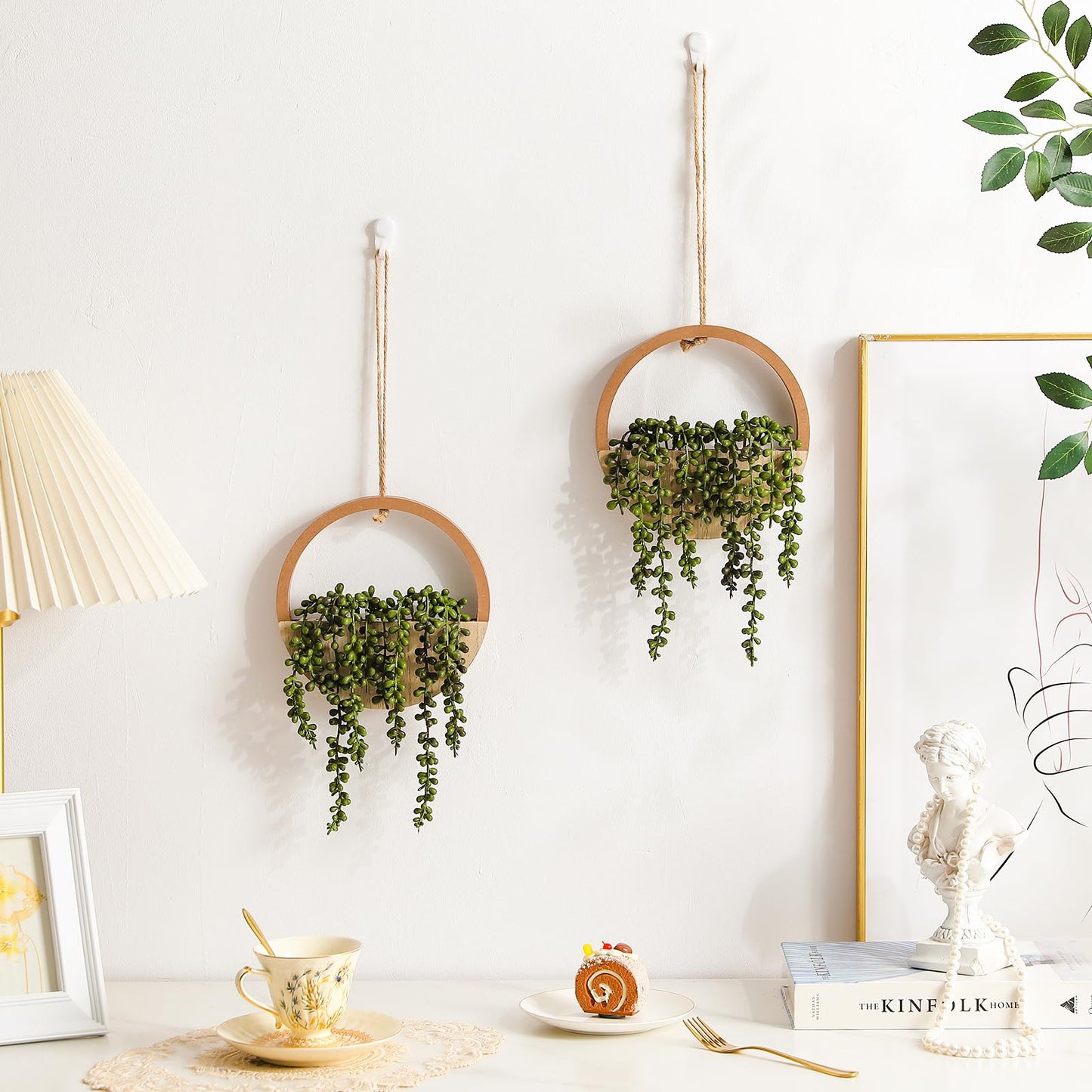 Hobyhoon Artificial Hanging Plants Hanging Planter Fake Succulents Artificial String of Pearls with Pot and Lanyard for Home Office Wall Decoration