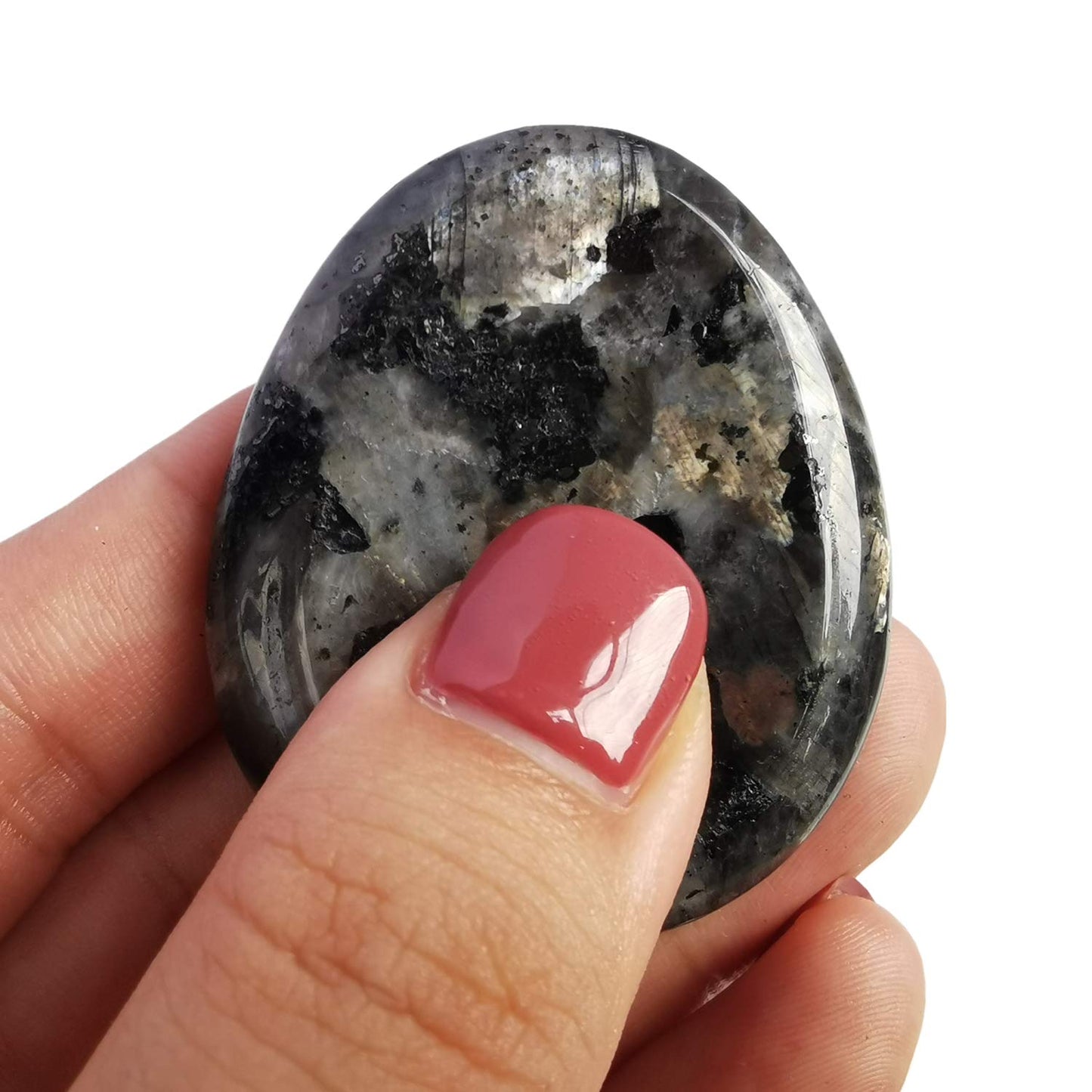 Bacatgem Natural Black Labradorite Water Drop Chakra Thumb Worry Stone,Stress Relax Healing Reiki Crystal Pocket Palm Stones