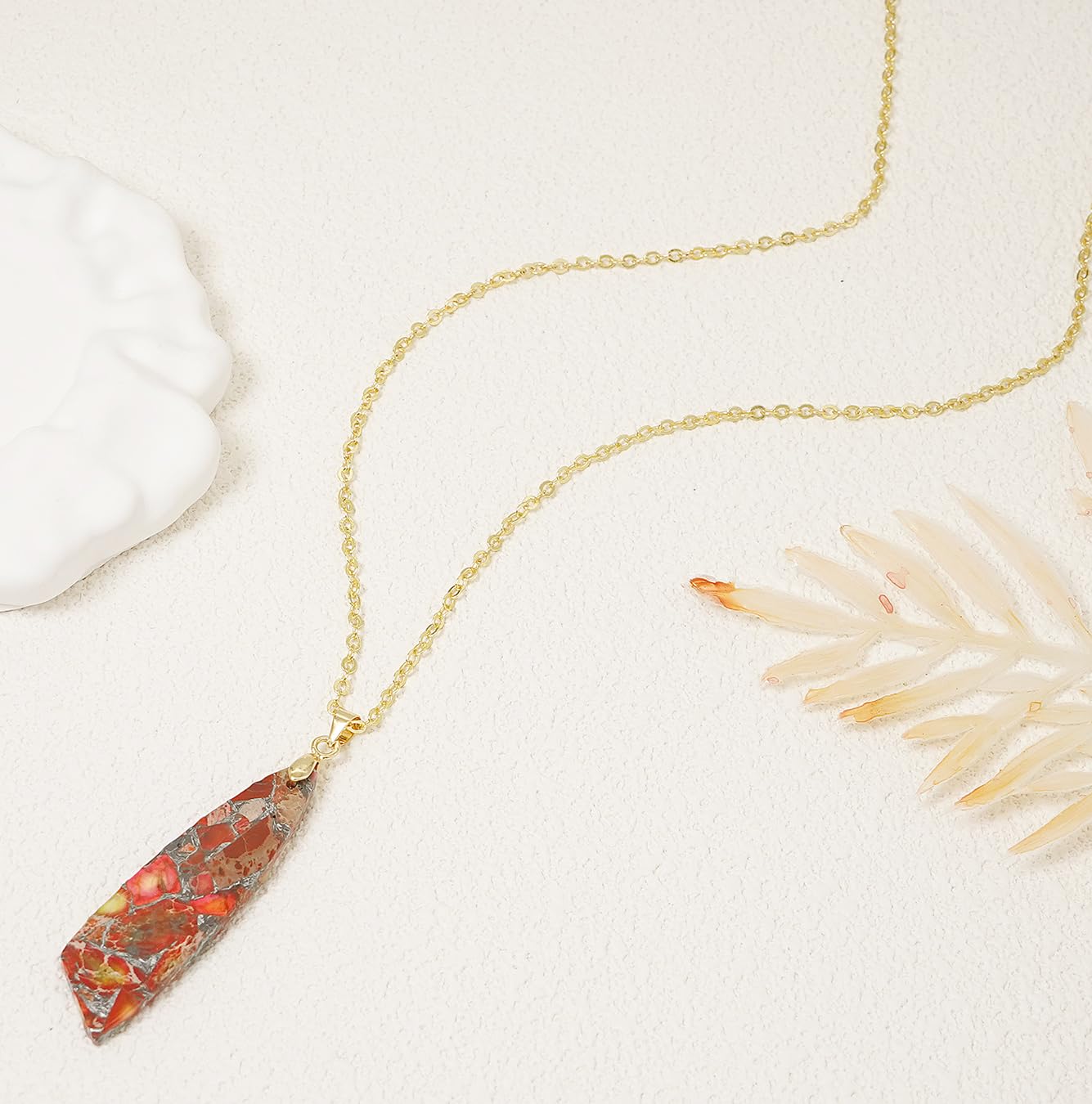 Wovanoo Nature Stone Necklaces for Women Boho Gemstone Pendant Necklace 18K Gold Chain Necklaces Orange Gold