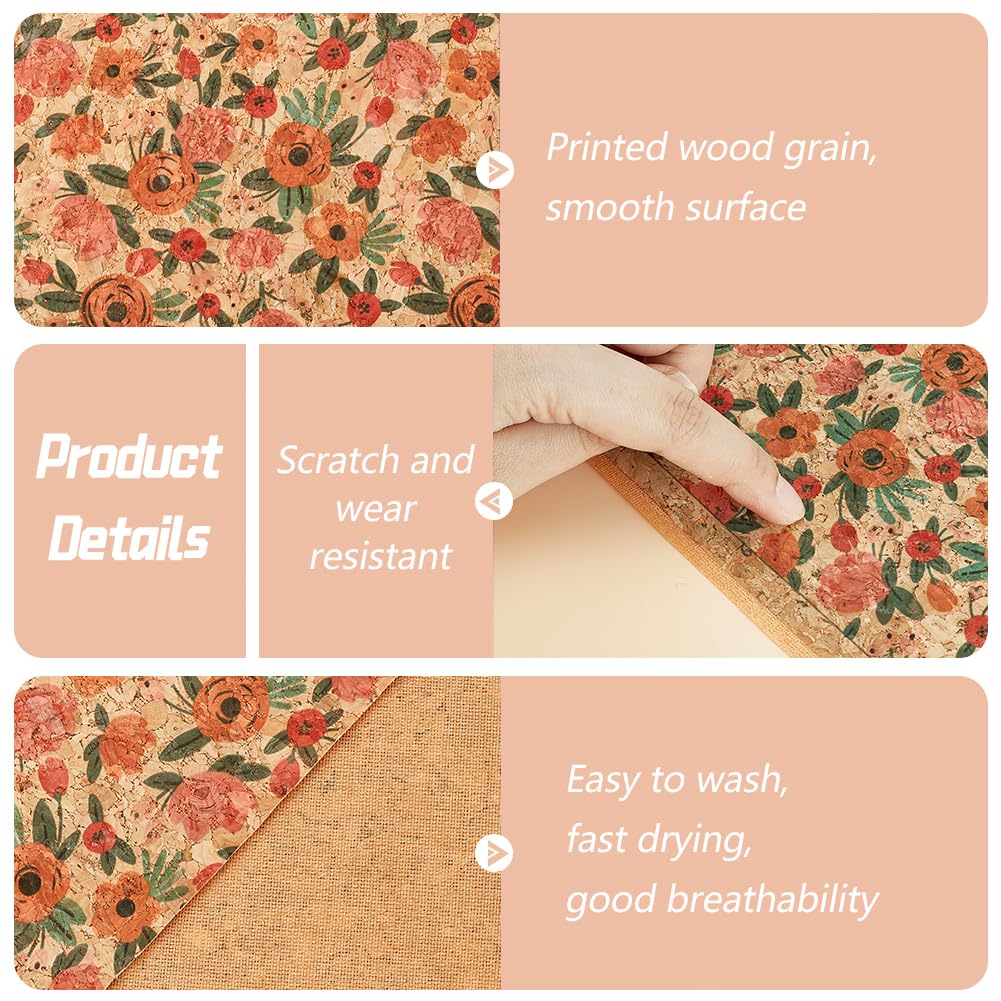 PH PandaHall Cork Fabric 53x19.7 Flower Pattern Soft Cork Sheets Retro Thin Cork Ribbon for Sewing Cork Faux Leather with Camellia Pattern for Wood Craft DIY Projects Pakaging Bag Laptop Case Making