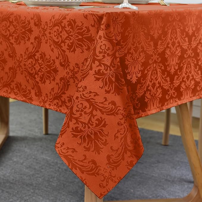 SASTYBALE Jacquard Rectangle Tablecloth, Rusty Spill-Proof Wrinkle Resistant Damask Table Cloth, Soft Polyester Oblong Table Cover for Kitchen Parties Thanksgiving - 52x 70 Inch Rust