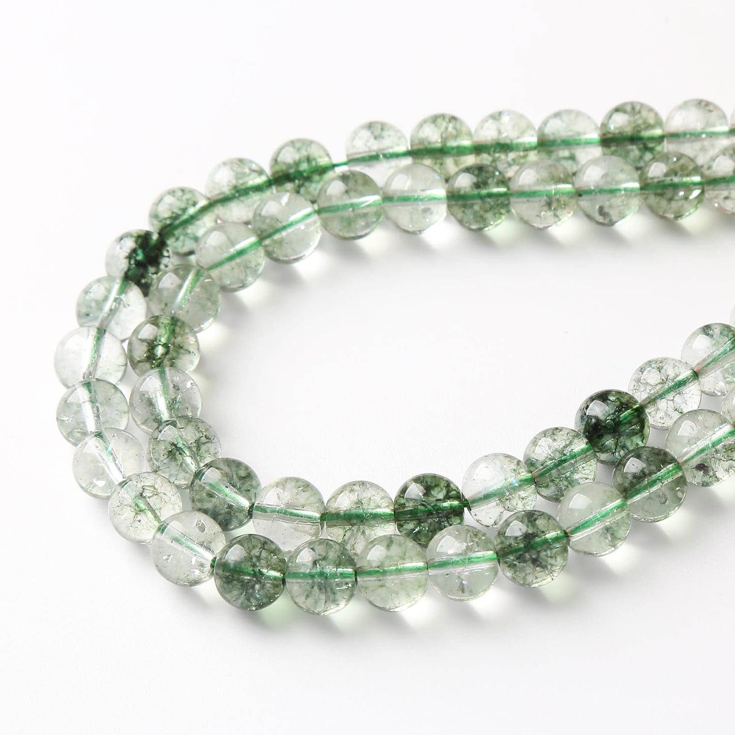 45PCS 8MM Green Crackle Phantom Ghost Crystal Beads for Jewelry Making DIY Bracelet Necklace Accessories 15" Energy Healing Power Stone Beads