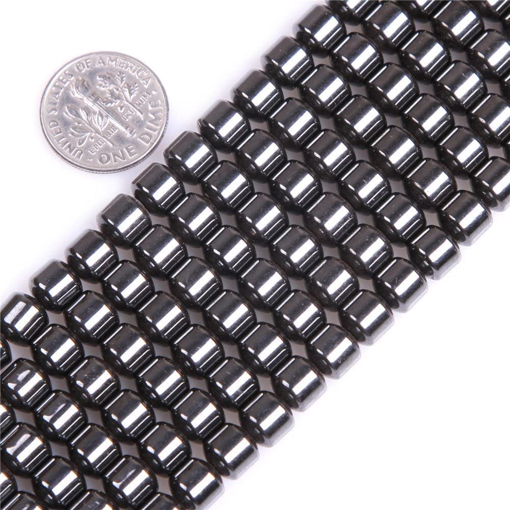 HAAMIIQII 50pcs 8mm Natural Black Hematite Loose Gemstone Beads Drum Shape Spacer Stone Beads for Jewelry Making DIY Bracelets Necklaces Crafting