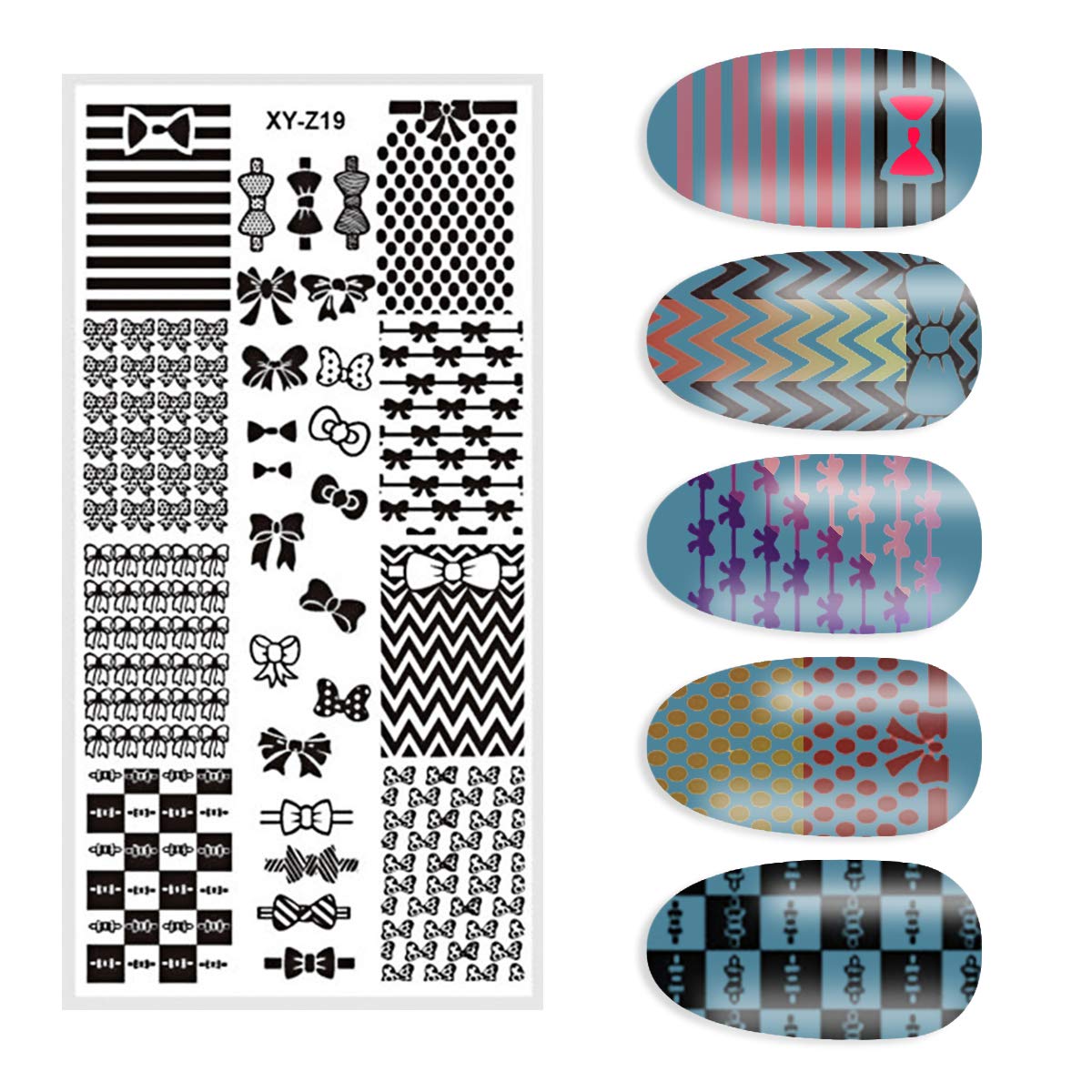 DANNEASY 6Pcs Nail Plate Stamping Set 1Nail Stamper 1Scraper 1Storage Bag Geometry Stripe Butterfly Design Nail Template Image Plate Manicure Stamp Kit