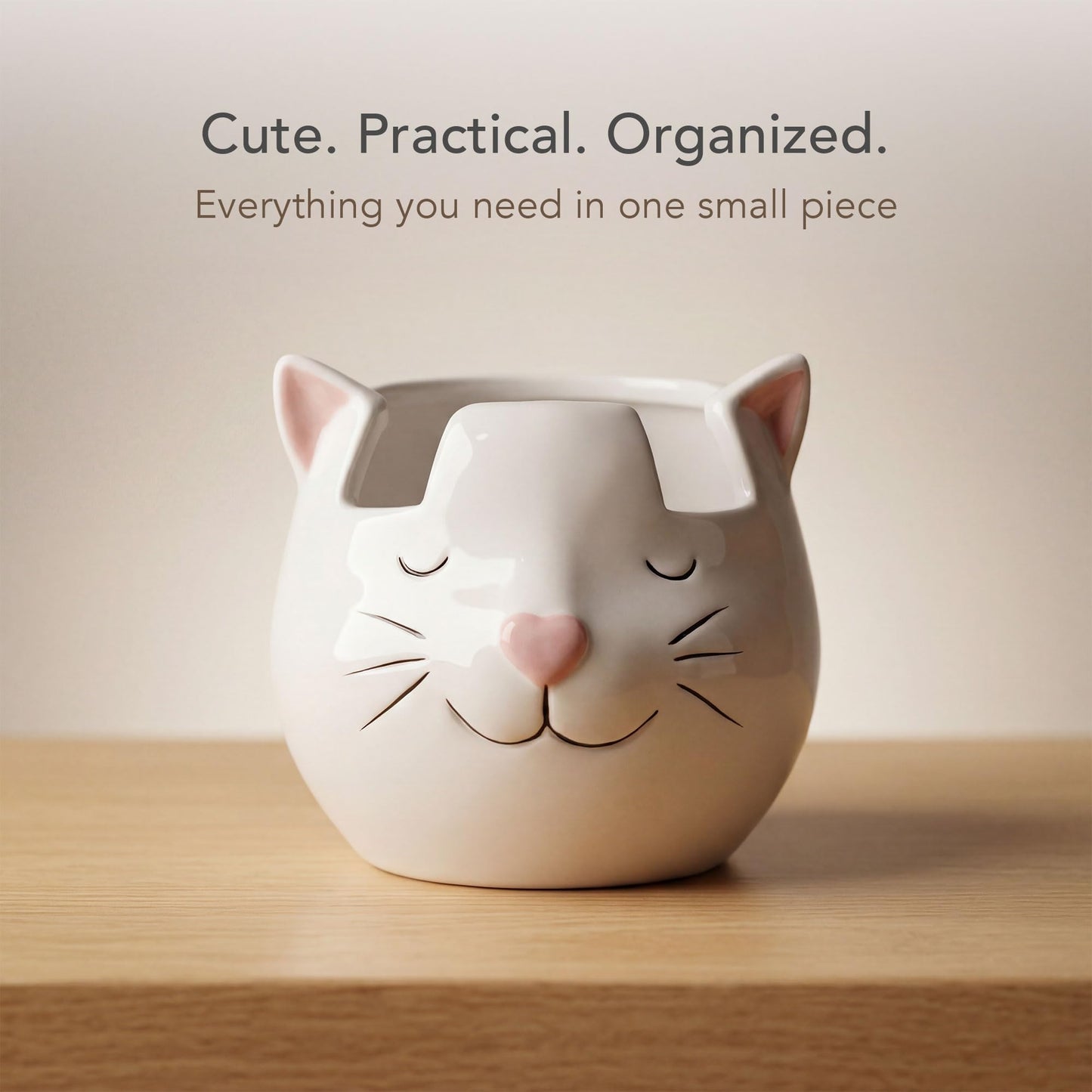 Luvberries White Cat Eyewear Holder, Multi-Purpose Accessories for Makeup and Stationery, Compact and Cute