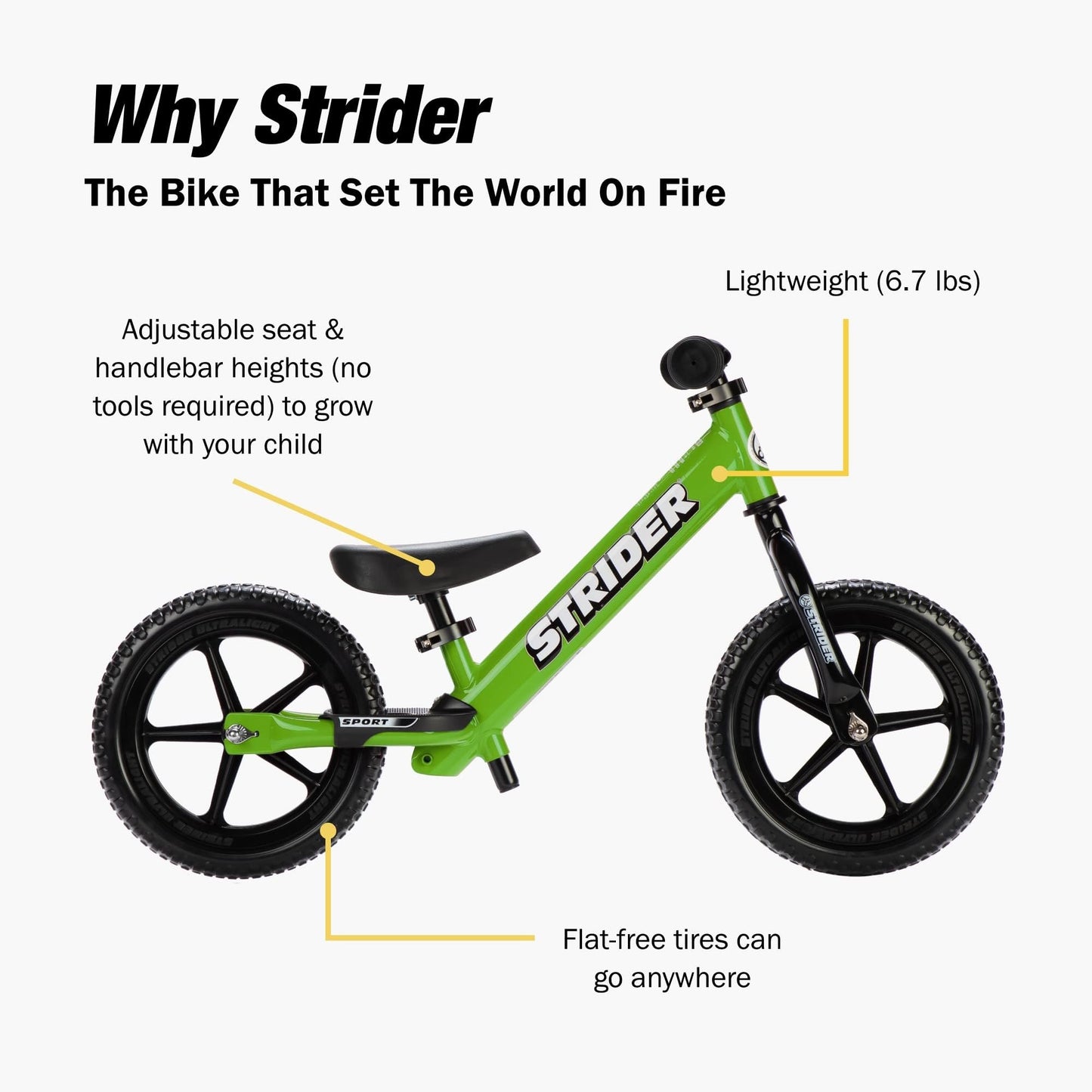 Strider 12 Sport No-Pedal Balance Bike, For 18 mos.- 5 years, Green