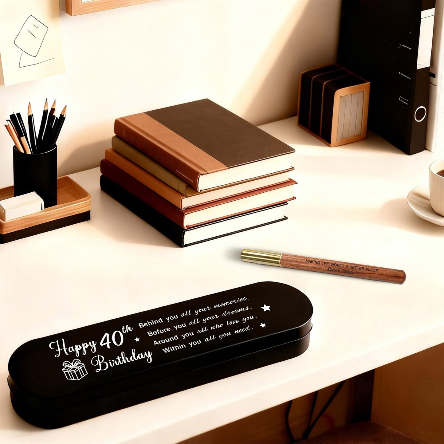 iyaone 40th Birthday Gift for 1986 Born - Engraved Wooden Gel Pen & Keepsake Box Set, Thoughtful 40 Year Old Gift for Men & Women, Milestone Birthday Present