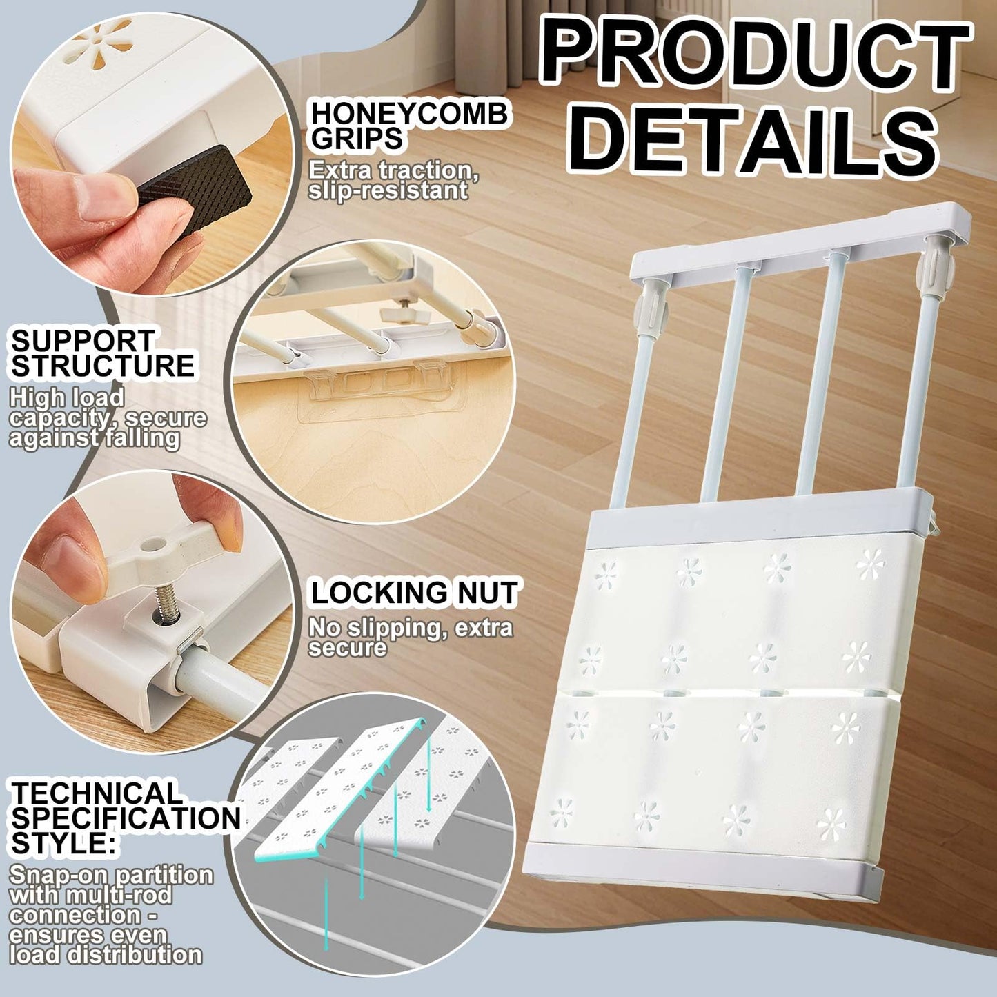 Gerrii 2 Pcs Closet Tension Shelf Rod Expandable Shelf Locker Organizer Adjustable Storage Rack Scalable Layered Divider Separator for Cabinet Wardrobe Kitchen Bathroom (10.83''-17.91'')