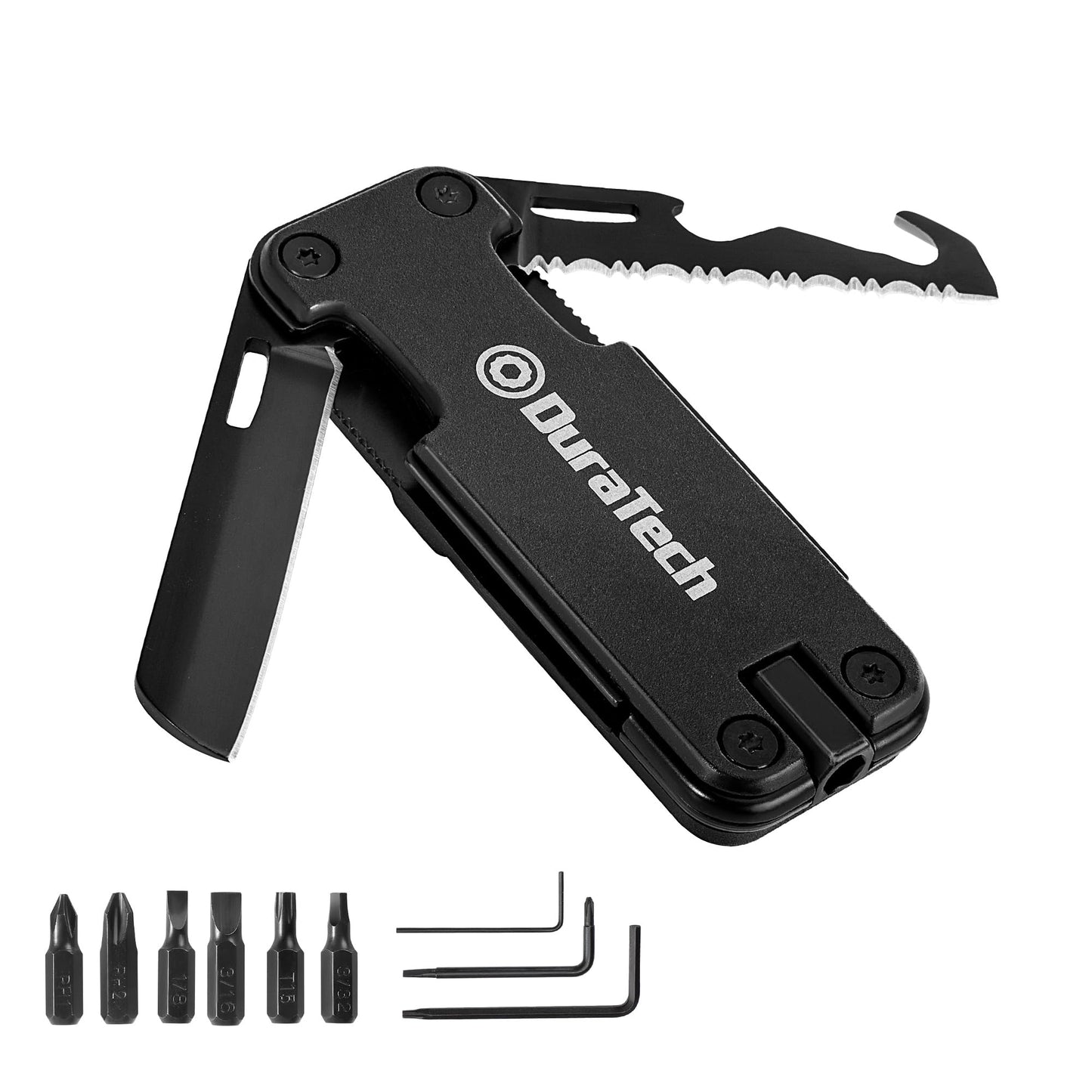 DuraTech 16-in-1 Multitool Knife, Gift for Men, Compact EDC Pocket Tool with Blade, Magnetic Bit Holder, 6 S2 Screwdriver Bits, Bottle Opener & Rope Cutter – Ideal for Camping, Hiking, Survival