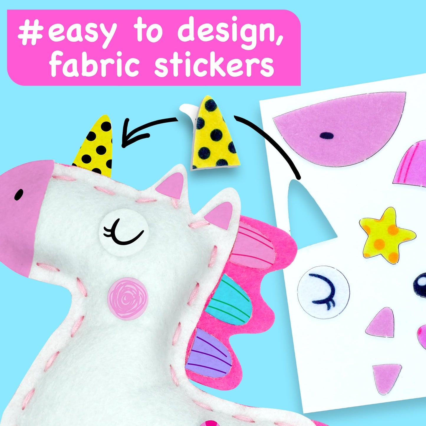EZCRA Unicorn Sewing Kit for Kids Ages 4-8, 4 Easy Projects, No-Mess Learn-to-Sew Arts & Crafts with Felt Stickers for Beginners