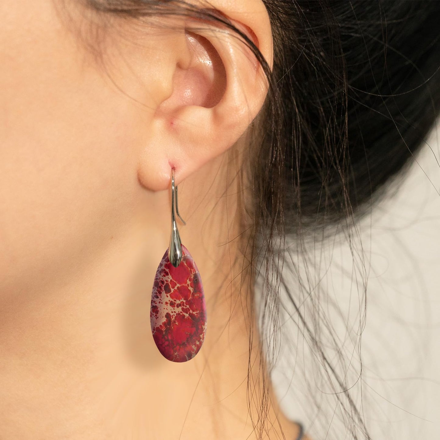 Sriomu Natural Healing Stone Fishhoop Dangle Drop Earrings Statement Gold silver earrings