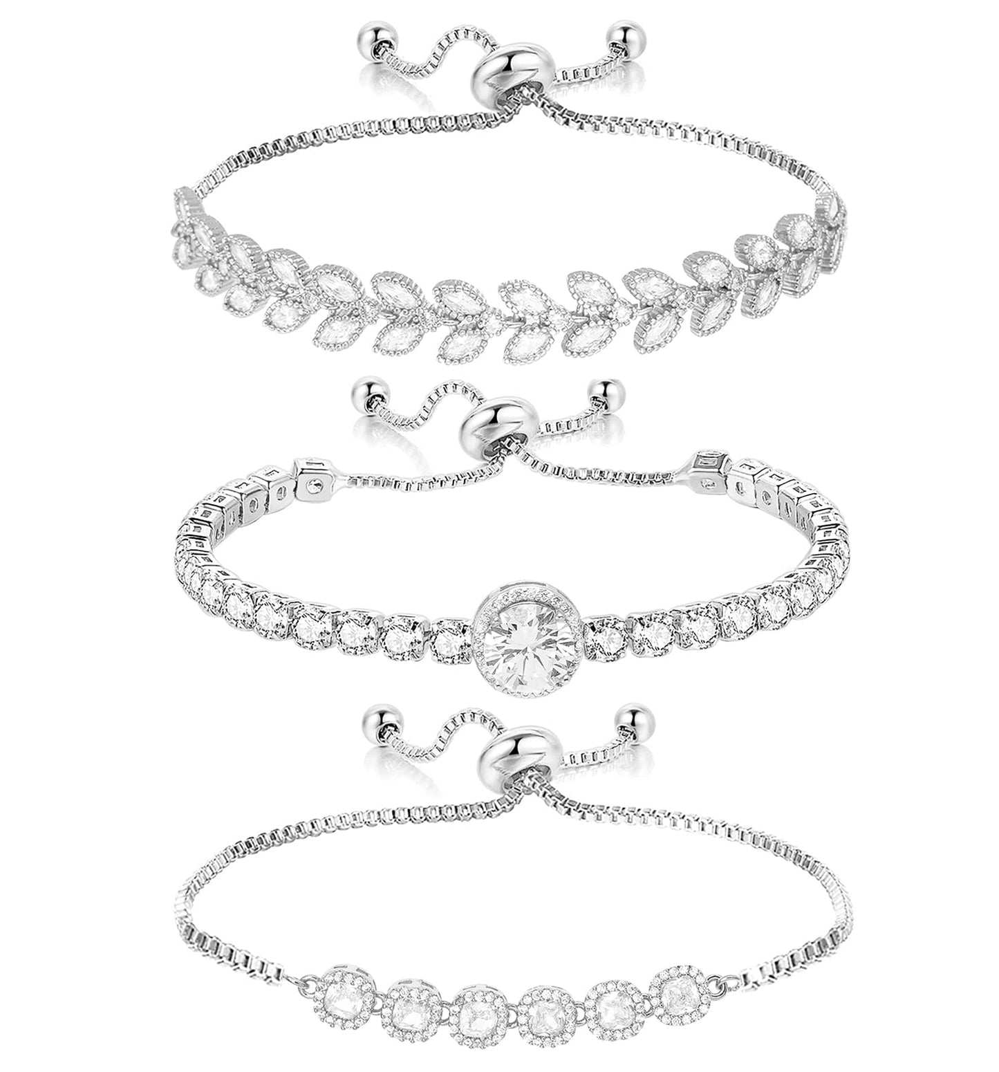 Wovanoo Tennis Bracelet for Women Cubic Zirconia Bracelets Adjustable Slider Bracelets Silver