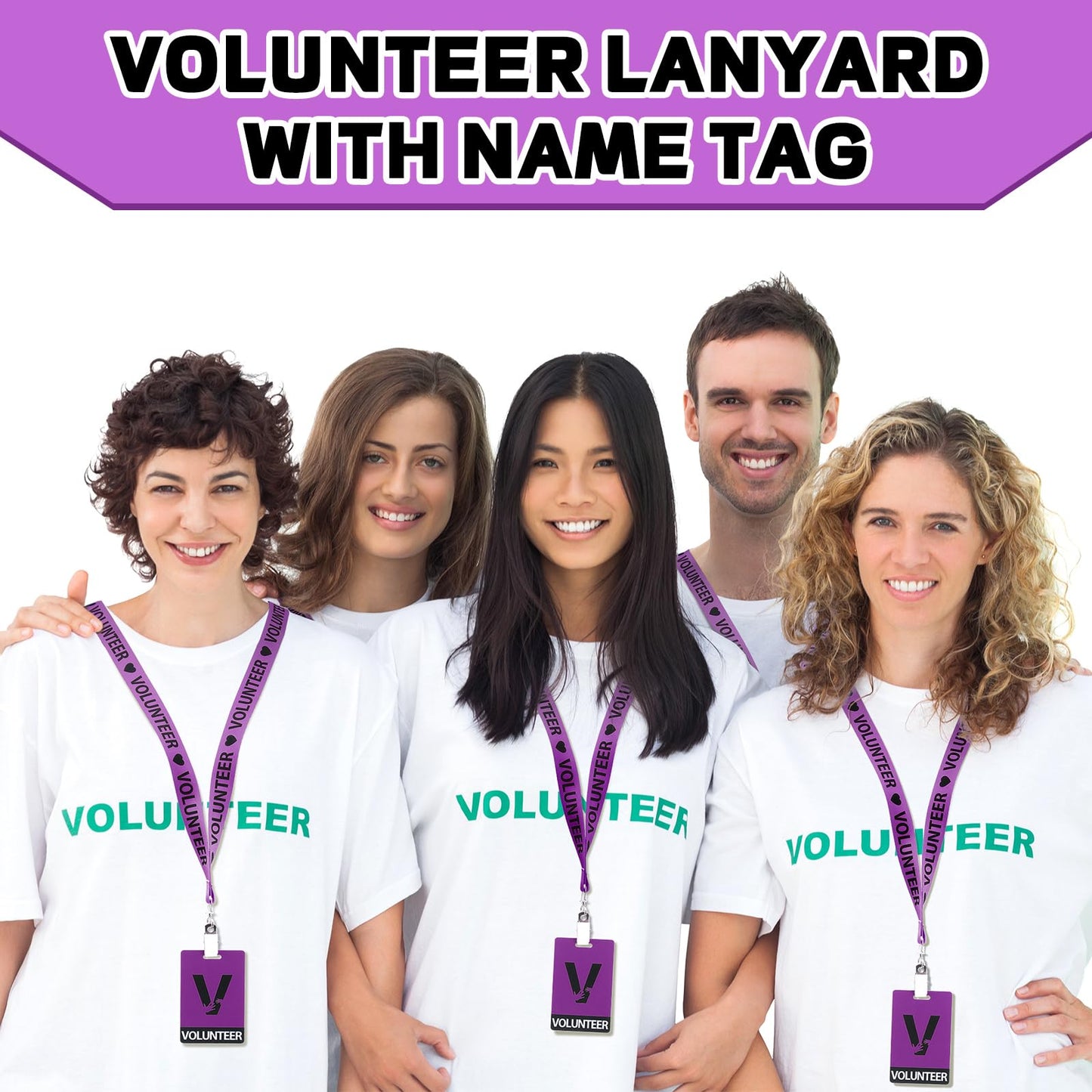 Colarr 25 Pack Volunteer Lanyard with PVC Plastic Card Pass Volunteer Identification ID Badges Bulk Breakaway Lanyard for Activity, Fundraising, Church, School, Events(Purple)