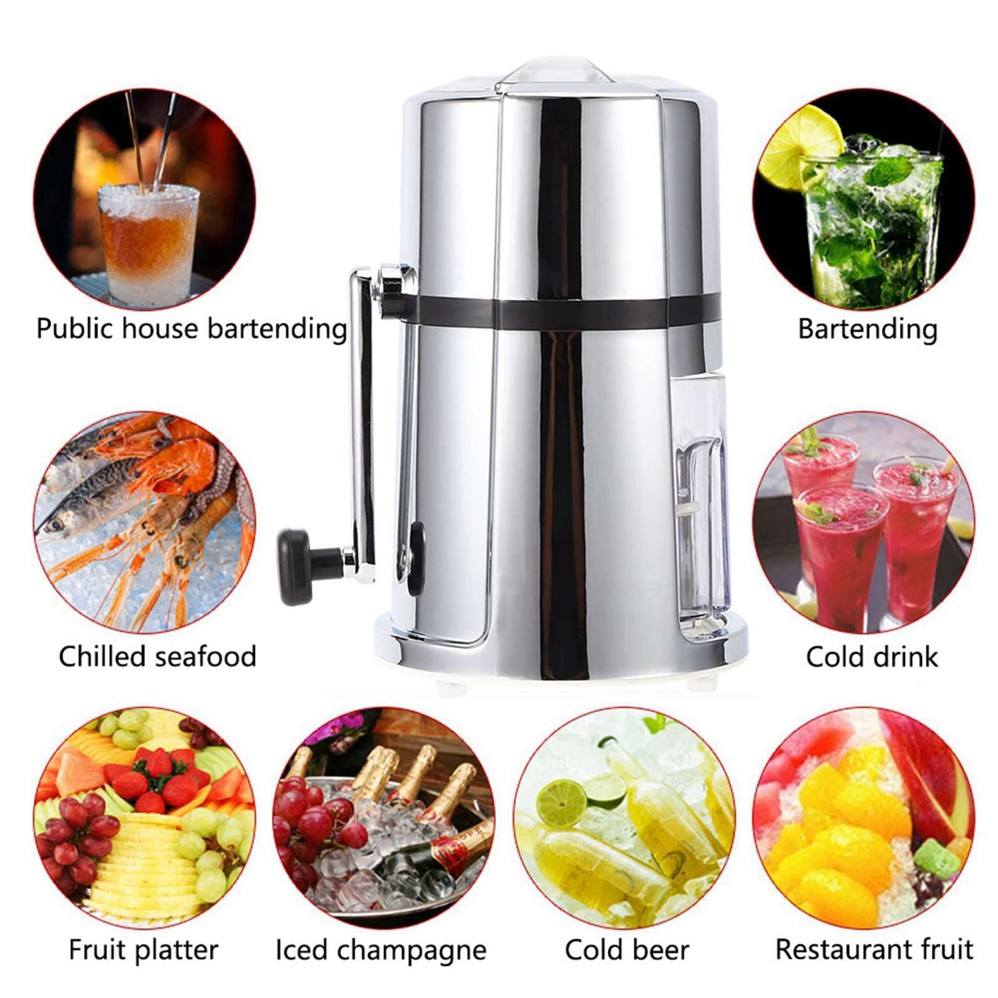 Manual Ice Crusher, Hand Crank Ice Crusher, Commercial Household Portable Shaved Ice Crusher Ice Shaver with Stainless Steel Blade for Snow Cone, Slush