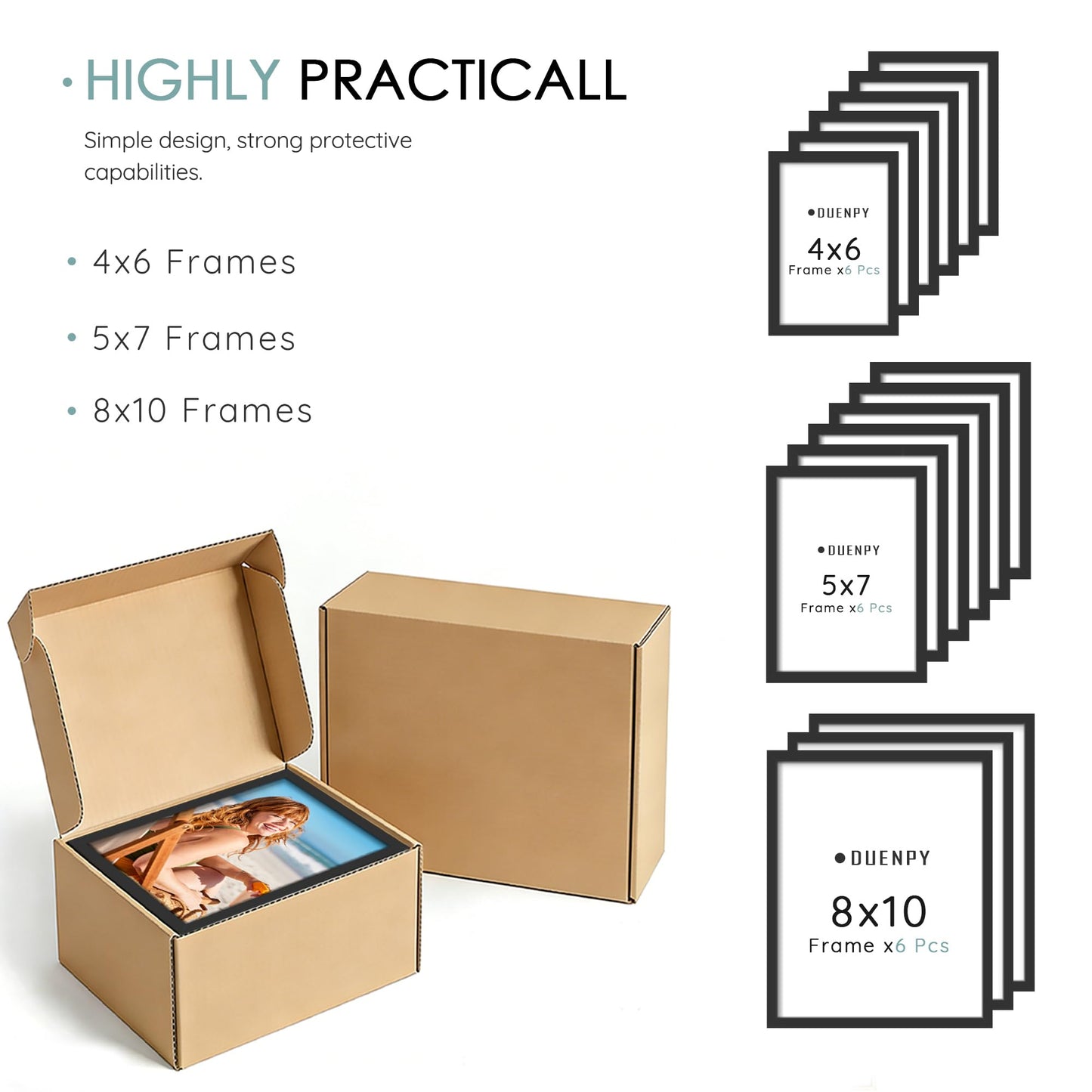 DUENPY 15 Pack Picture Frames Collage Wall Decor, Black Frame Set with 3pcs 8x10, 6pcs 5x7, 6pcs 4x6 for Gallery Display, Wall Mounting & Tabletop, Bulk Photo Frames for Living Room Decor