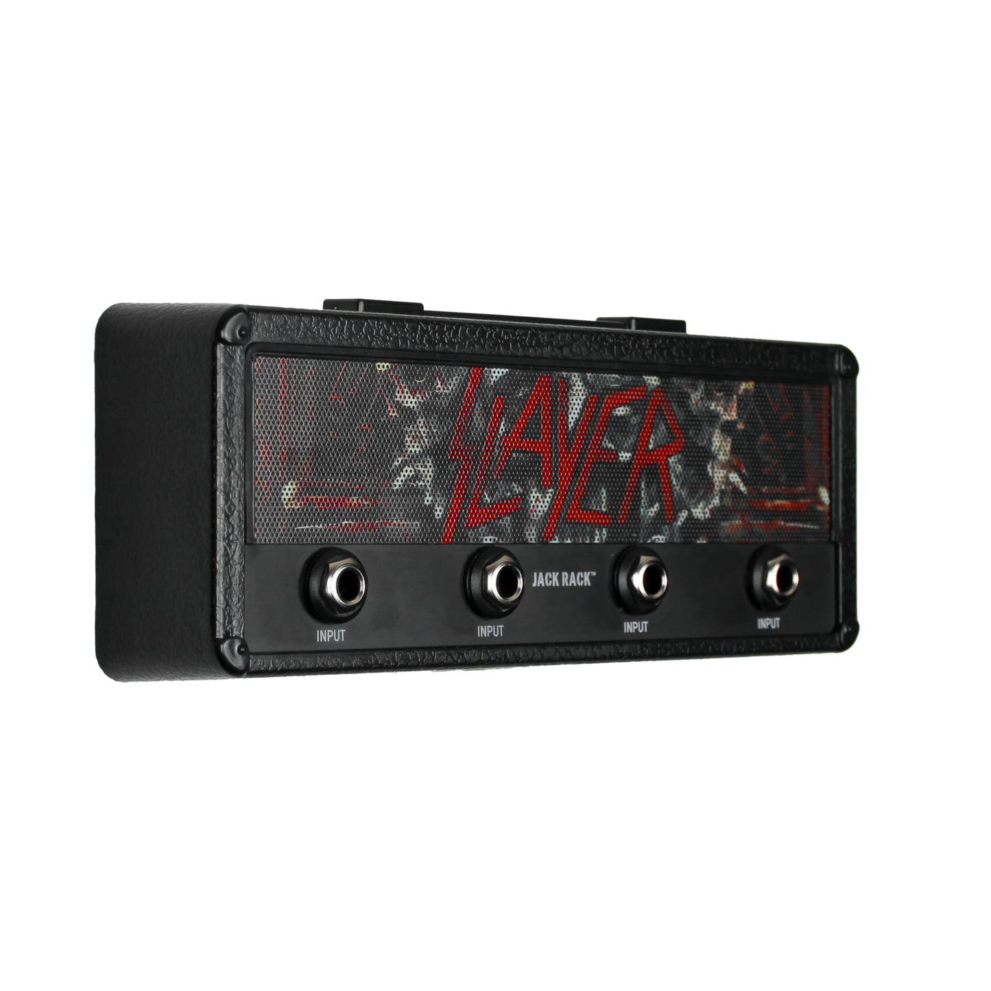 P Pluginz Jack Rack Wall mounting Key Hanger. Includes 4 Guitar Plug Keychains and Wall mounting Hardware. (Slayer)