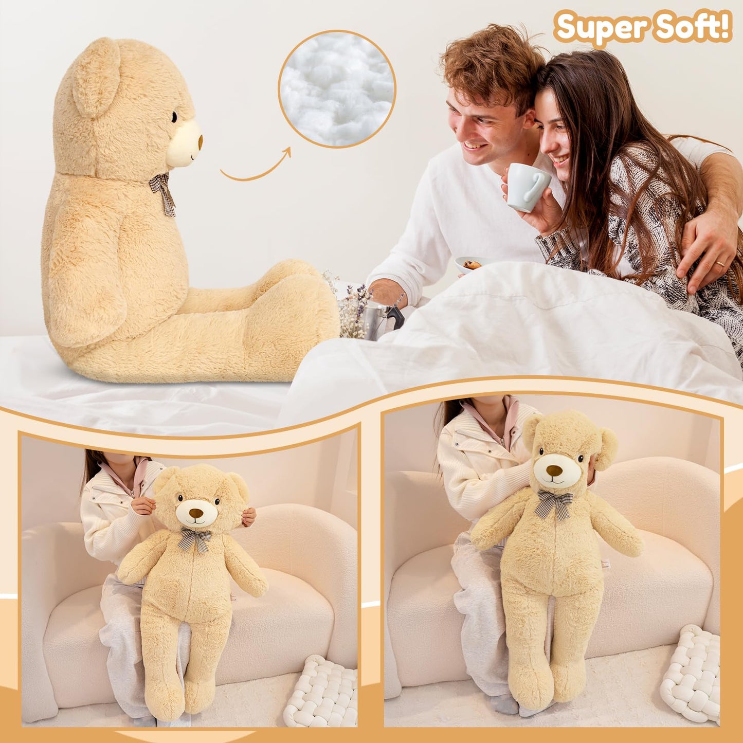 SQEQE Giant Teddy Bear Stuffed Animals 39 in, Large Teddy Bear Plush for Kids Adults, Cute Huge Plushies for Birthday Valentine's Gift