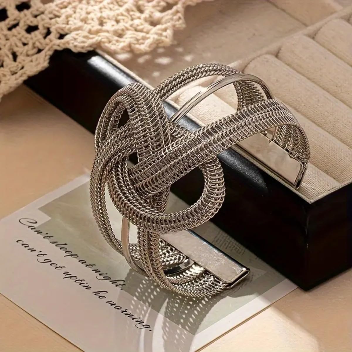 MOEEIJEW Chunky Cuff Bracelets for Women Wide Gold/Silver Cuffs Bangle Hollow Out Adjustable Bracelets Punk Vintage Jewelry (Silver A)