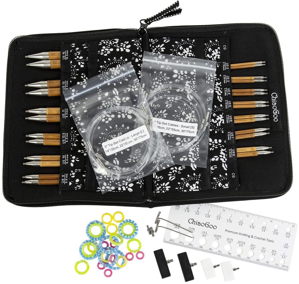 ChiaoGoo Spin Bamboo Complete Set, 5-inch (13 cm) [S][L], US 2-15 (2.75-10 mm)