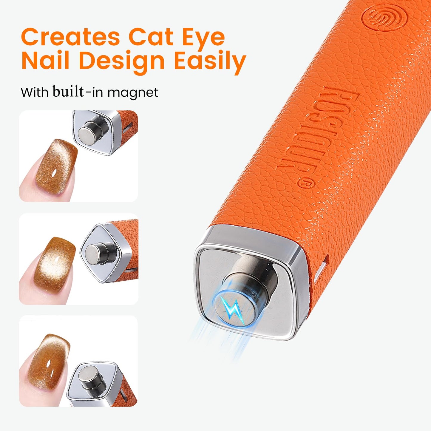 Rosiour Handheld Mini UV Light for Nails: Flash Cure UV Led Nail Lamp with Cat Eye Magnet- Hand Held Fast Dry Single UV Lamp Pen with Auto Sensor for Manicure Home Salon (Orange)