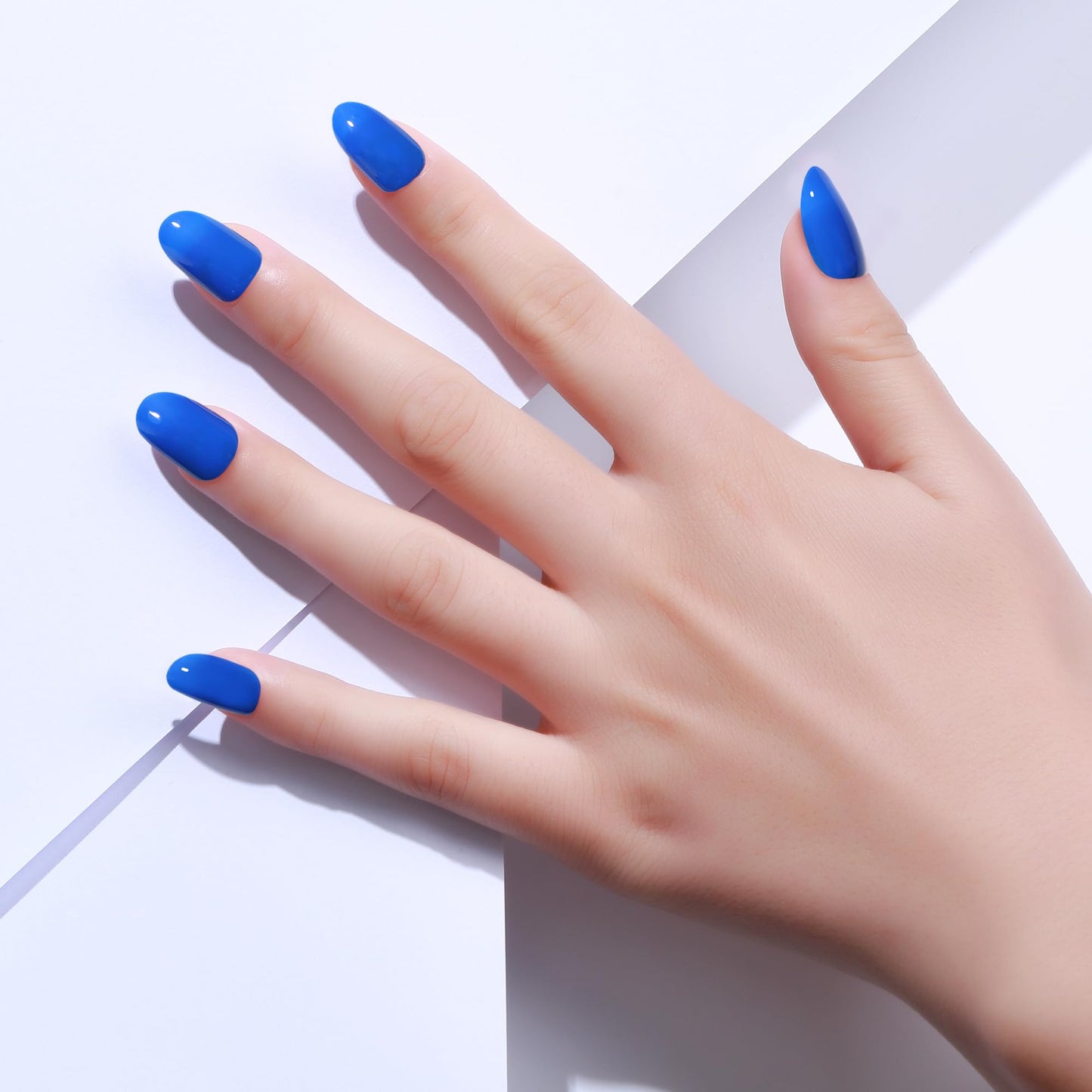 PaintLab Press-On Nails Manicure Kit, Blue Boom Oval, 24-Piece Set, Long-Lasting Fake Nails with Glue, File, Prep Pad & Cuticle Stick