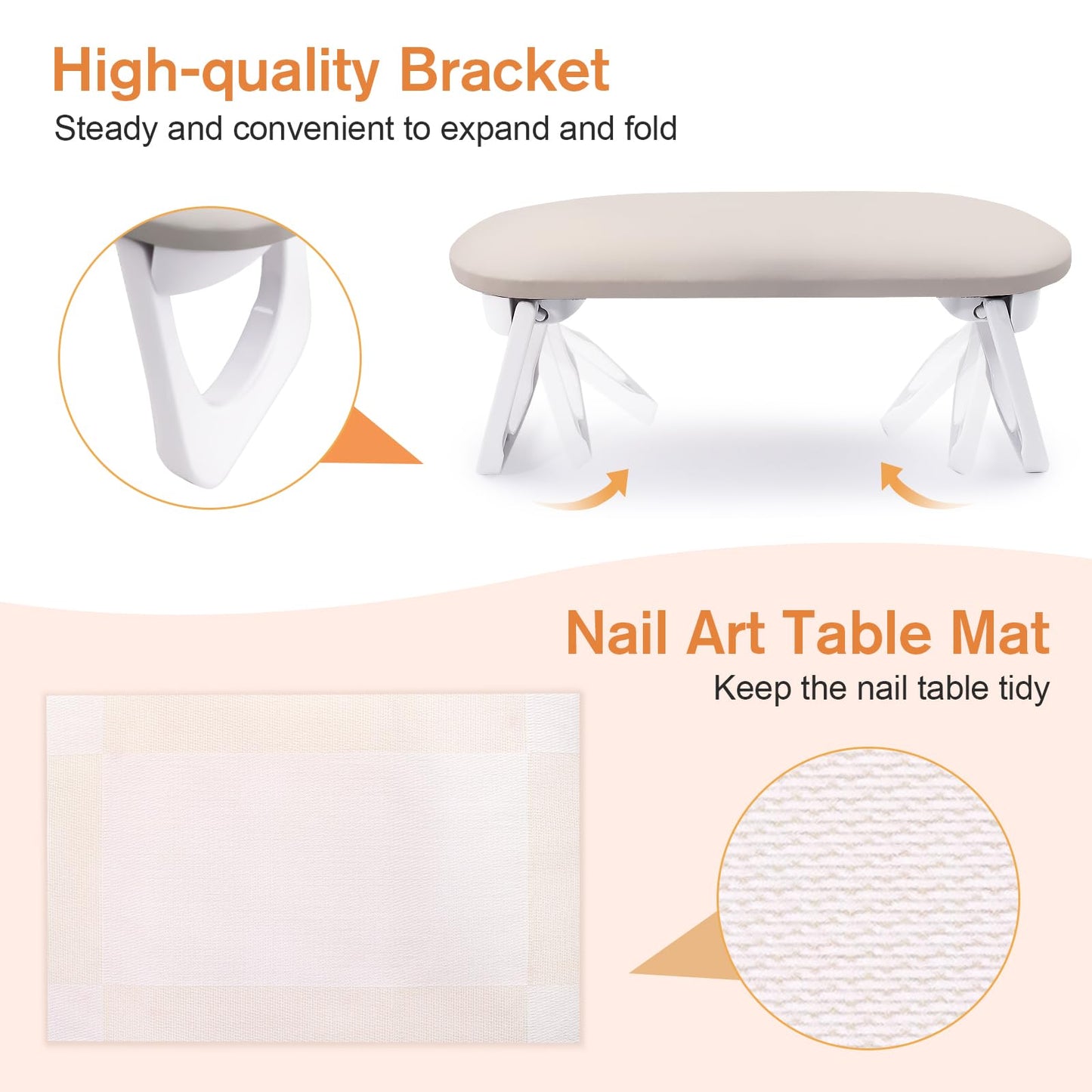 Subay Arm Rest for Nails Tech, Foldable PU Leather Nail Arm Rest for Acrylic Nails Cushion Hand Holder, Hand Rest Pillow Nail Art Accessories Tool for Manicure Pedicure Salon Home Use - Light Brown